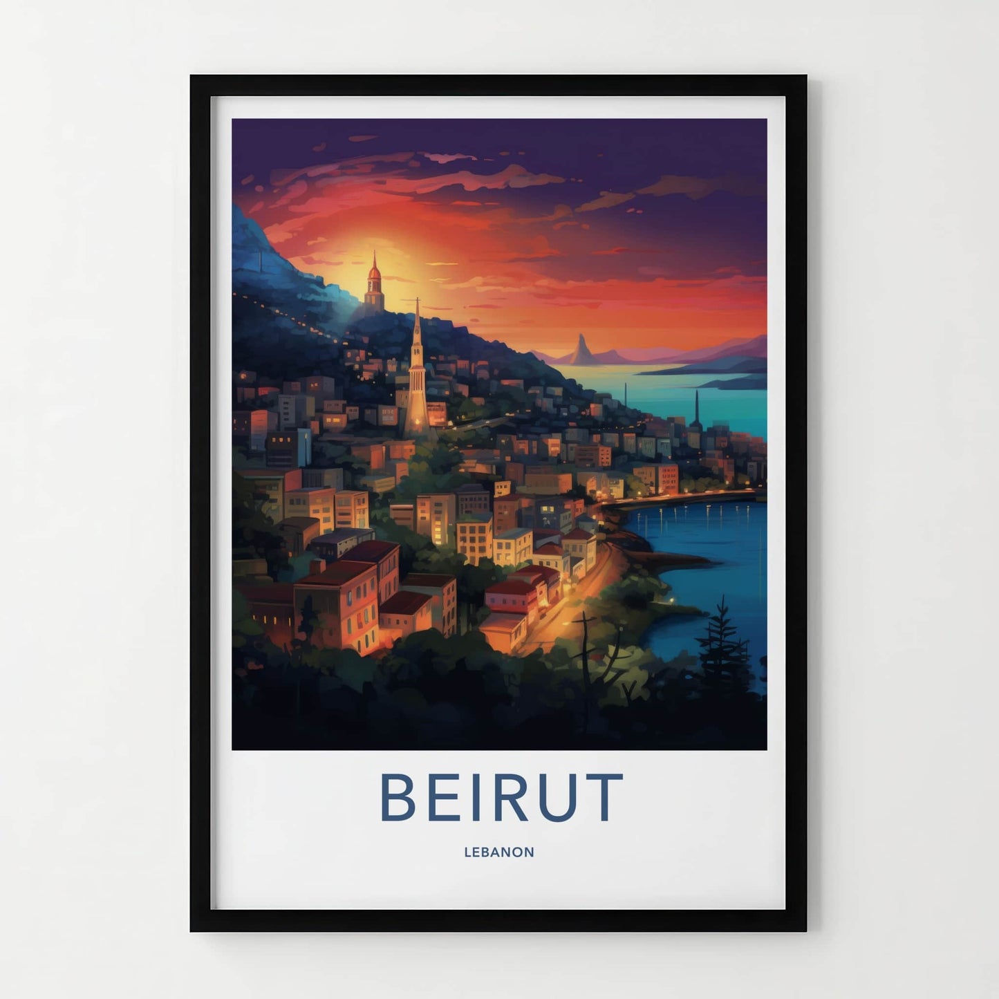 Beirut Poster - Lebanon Travel Art - Coastal City Sunset Home Decor