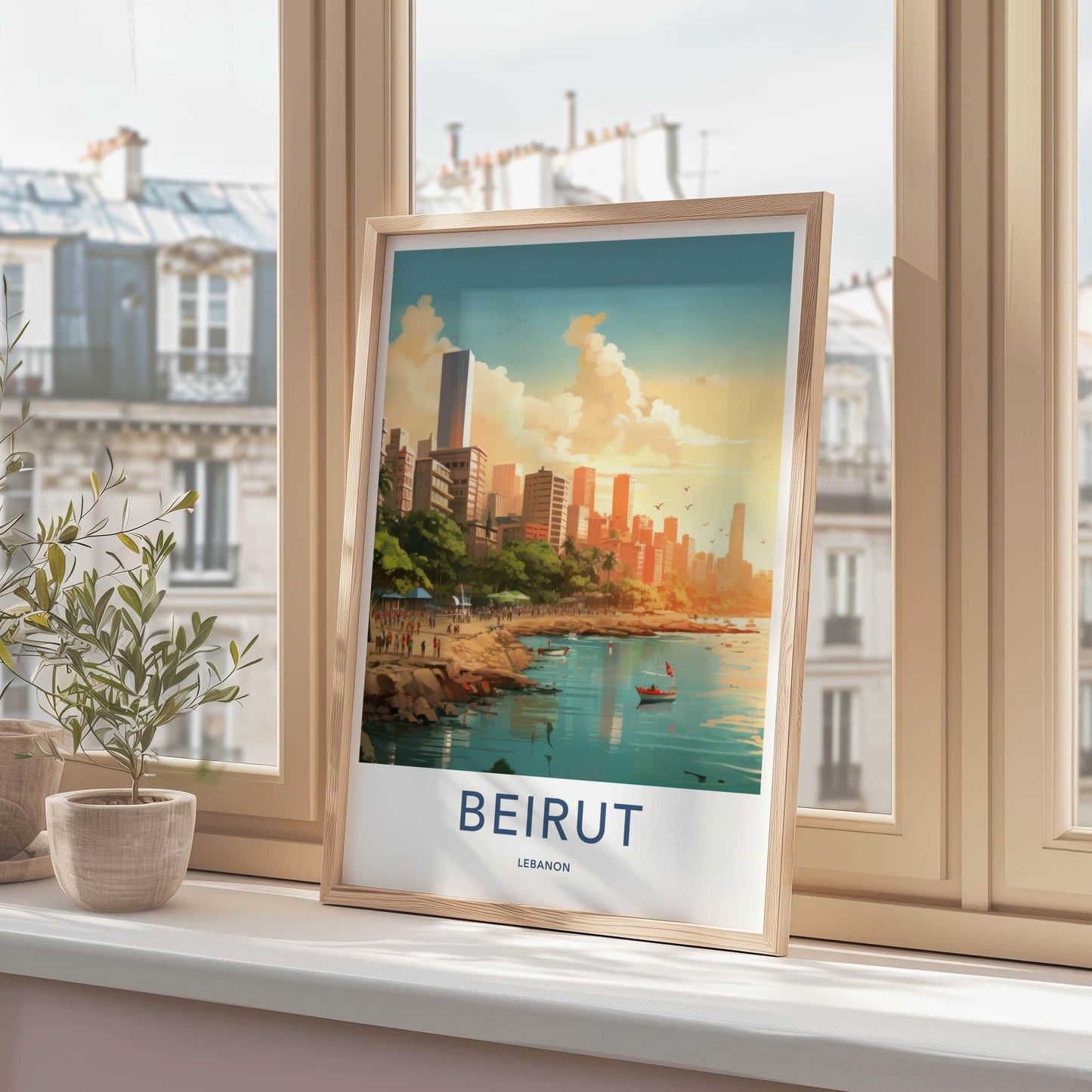 Beirut Poster - Lebanon Travel Art - Vibrant Harbor Scene Home Decor