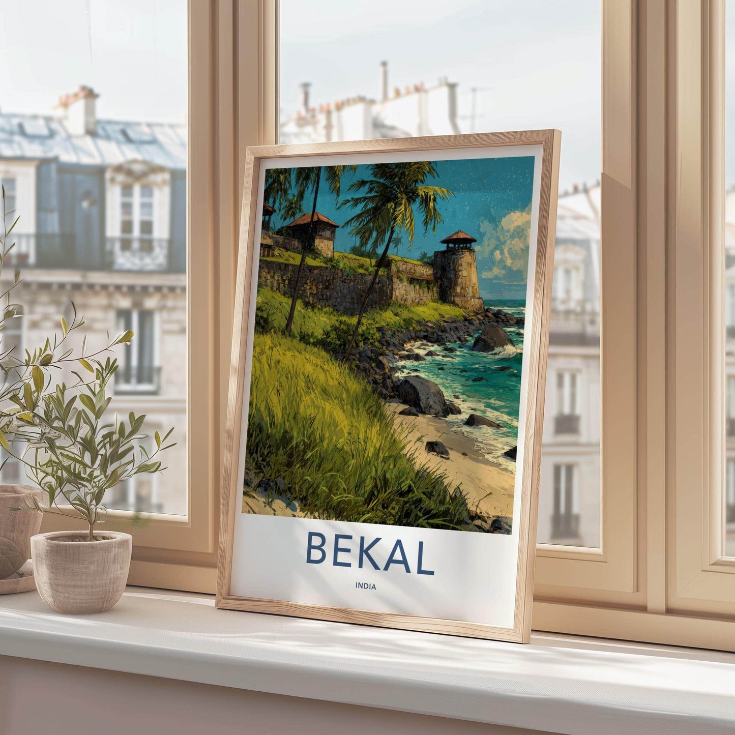 Bekal Poster - India Travel Art - Kerala Coastal fort palms Home Decor