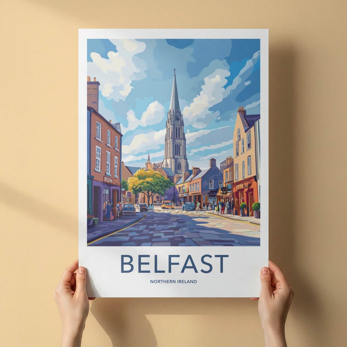 Belfast Poster - Northern Ireland Travel Art - Vibrant Street Scene Home Decor