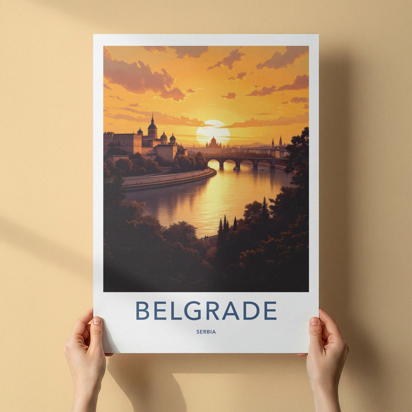 Belgrade Poster - Serbia Art Print - Golden Sunset Cityscape Home Decor