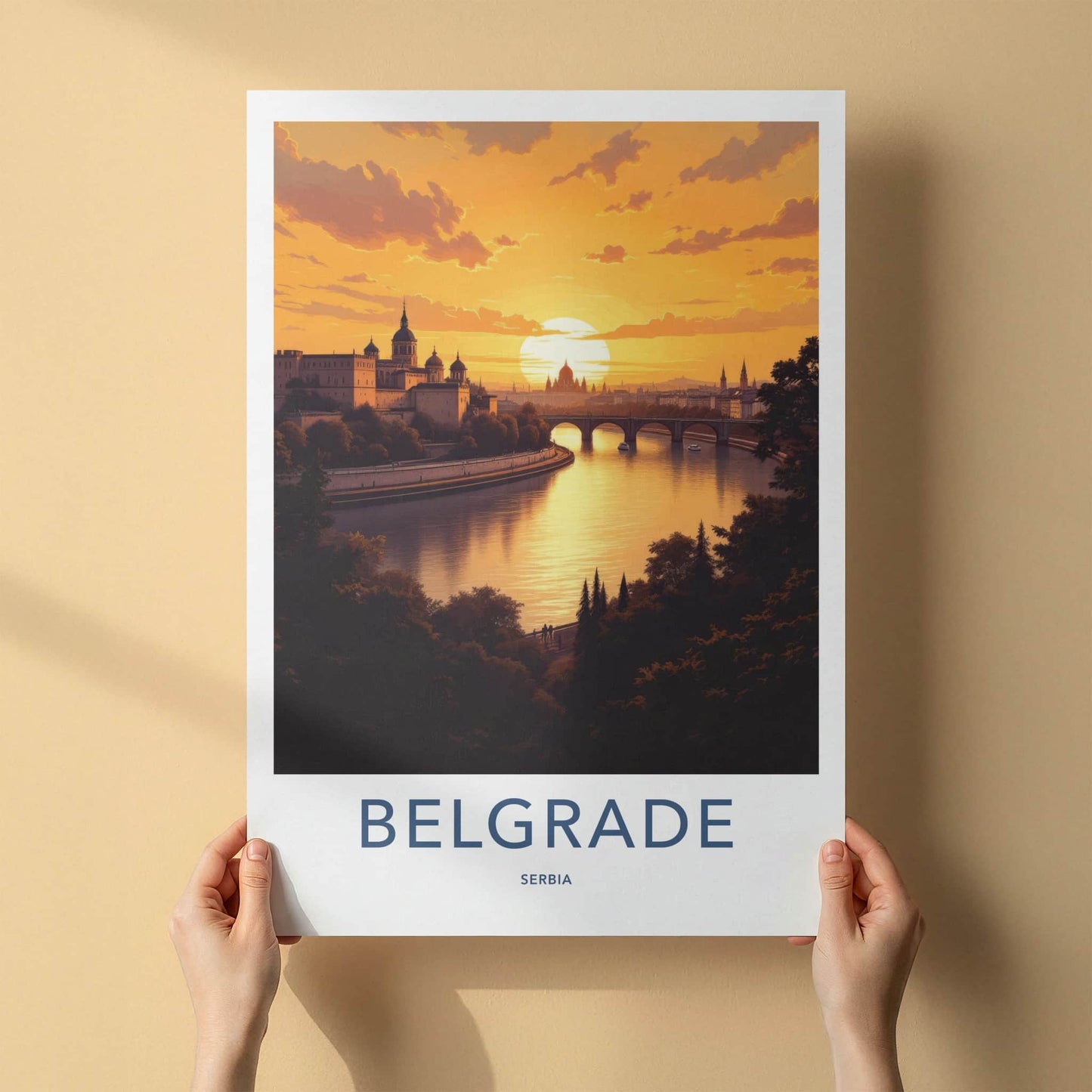 Belgrade Poster - Serbia Art Print - Golden Sunset Cityscape Home Decor