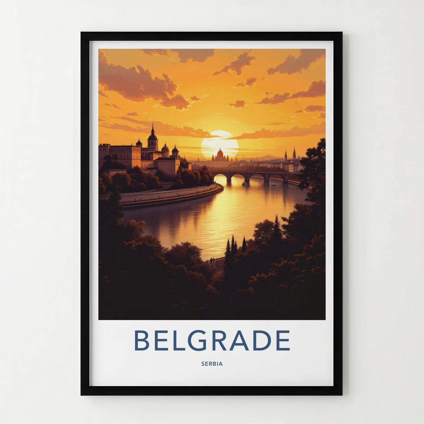 Belgrade Poster - Serbia Art Print - Golden Sunset Cityscape Home Decor