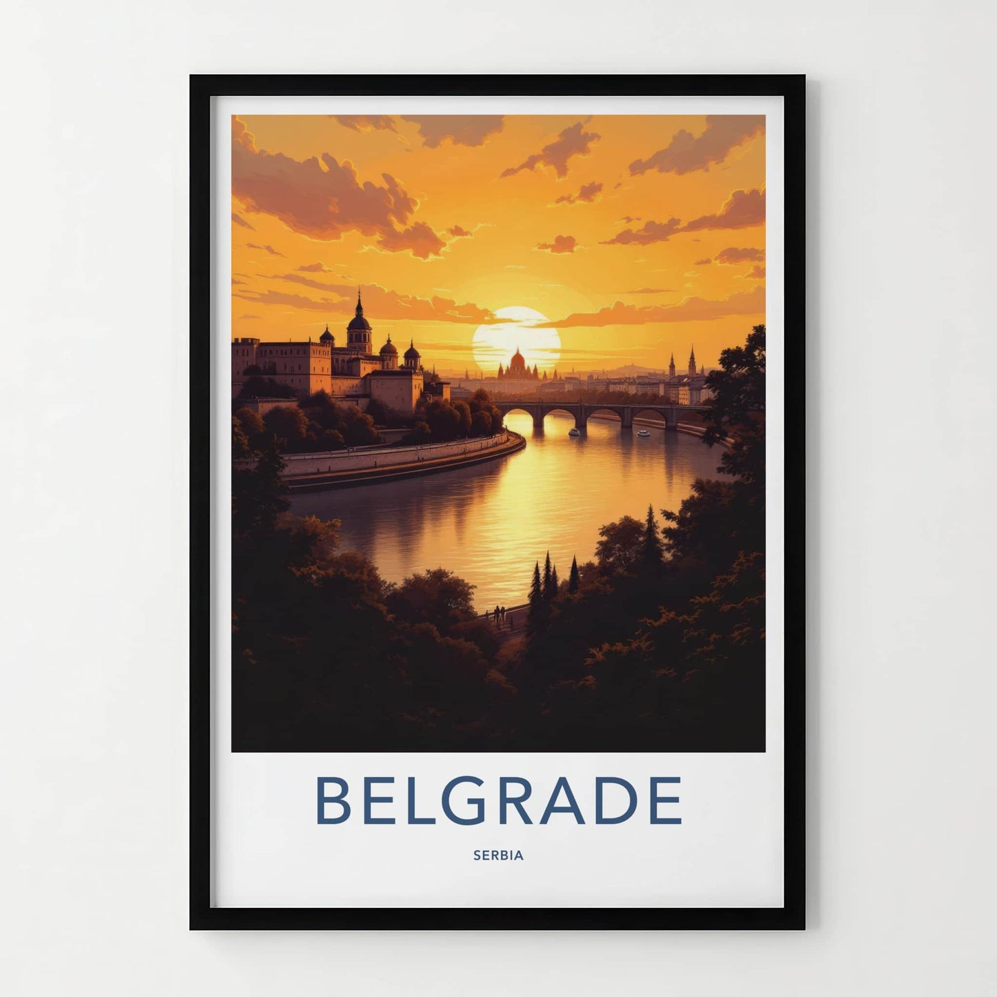 Belgrade Poster - Serbia Art Print - Golden Sunset Cityscape Home Decor