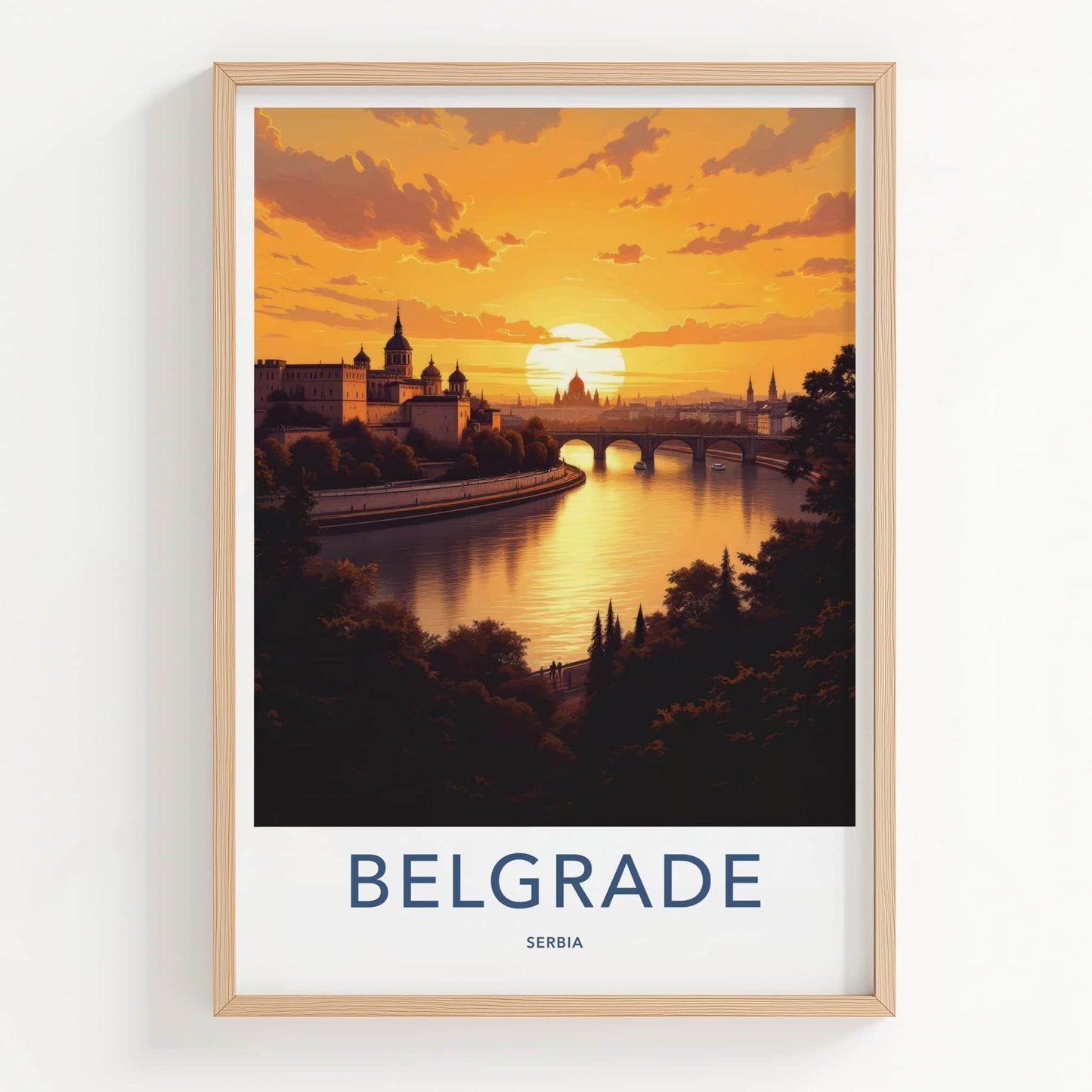 Belgrade Poster - Serbia Art Print - Golden Sunset Cityscape Home Decor