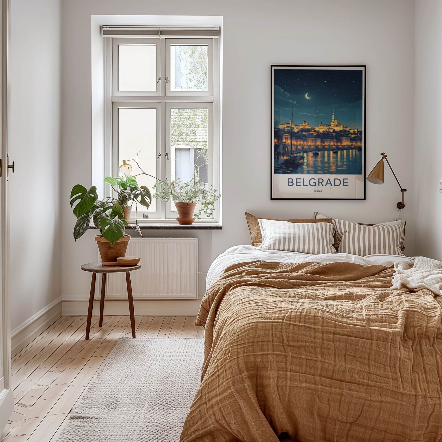 Belgrade Poster - Serbia Framed Print - Moonlit City River Lounge Decor