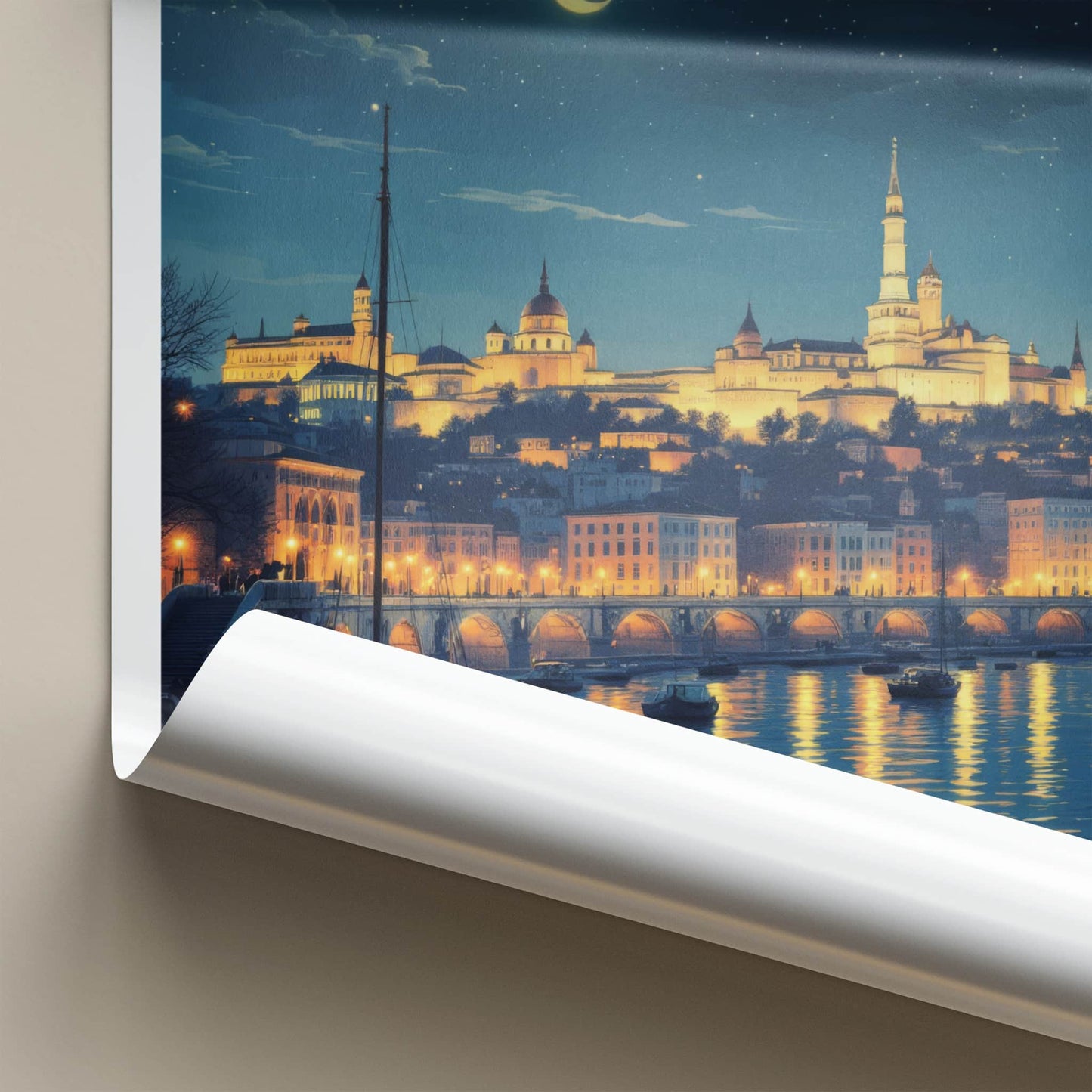 Belgrade Poster - Serbia Framed Print - Moonlit City River Lounge Decor