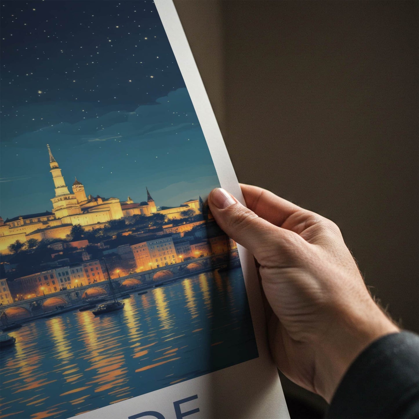 Belgrade Poster - Serbia Framed Print - Moonlit City River Lounge Decor