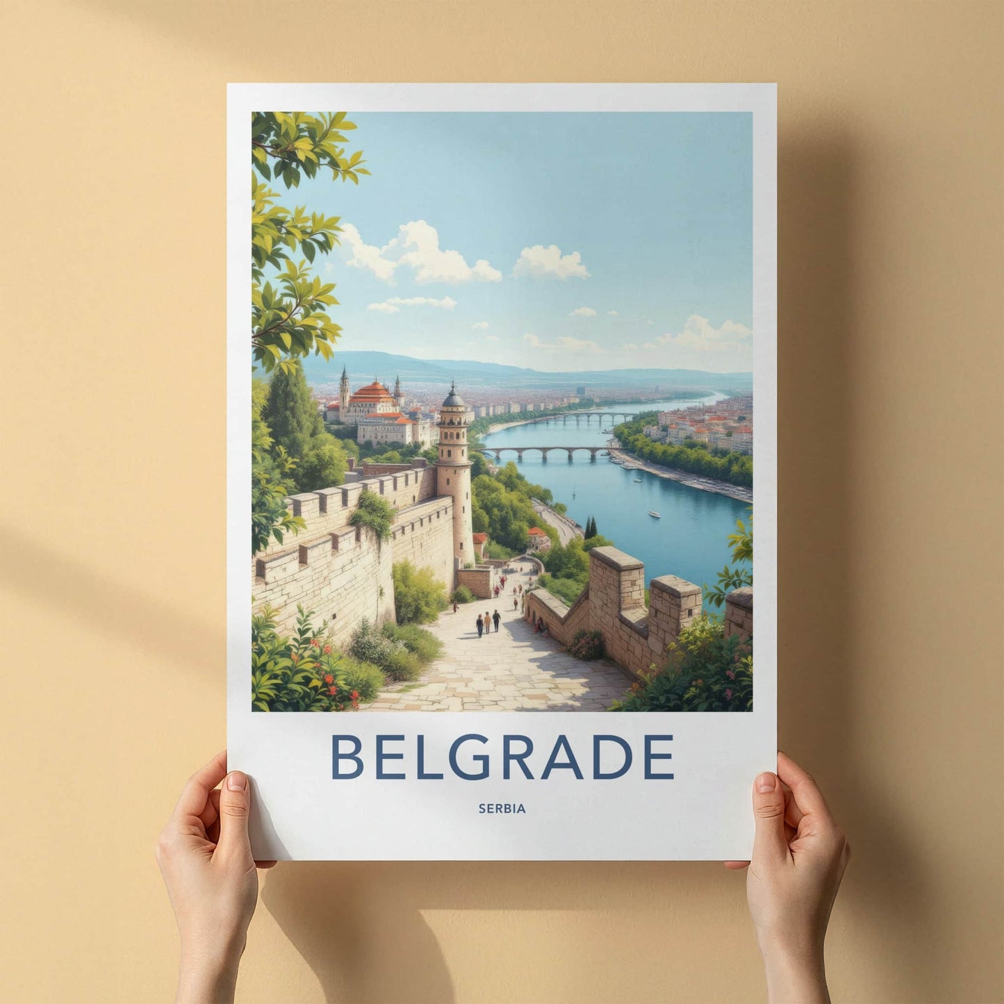 Belgrade Poster - Serbia Travel Art - Fortress River View Home Decor