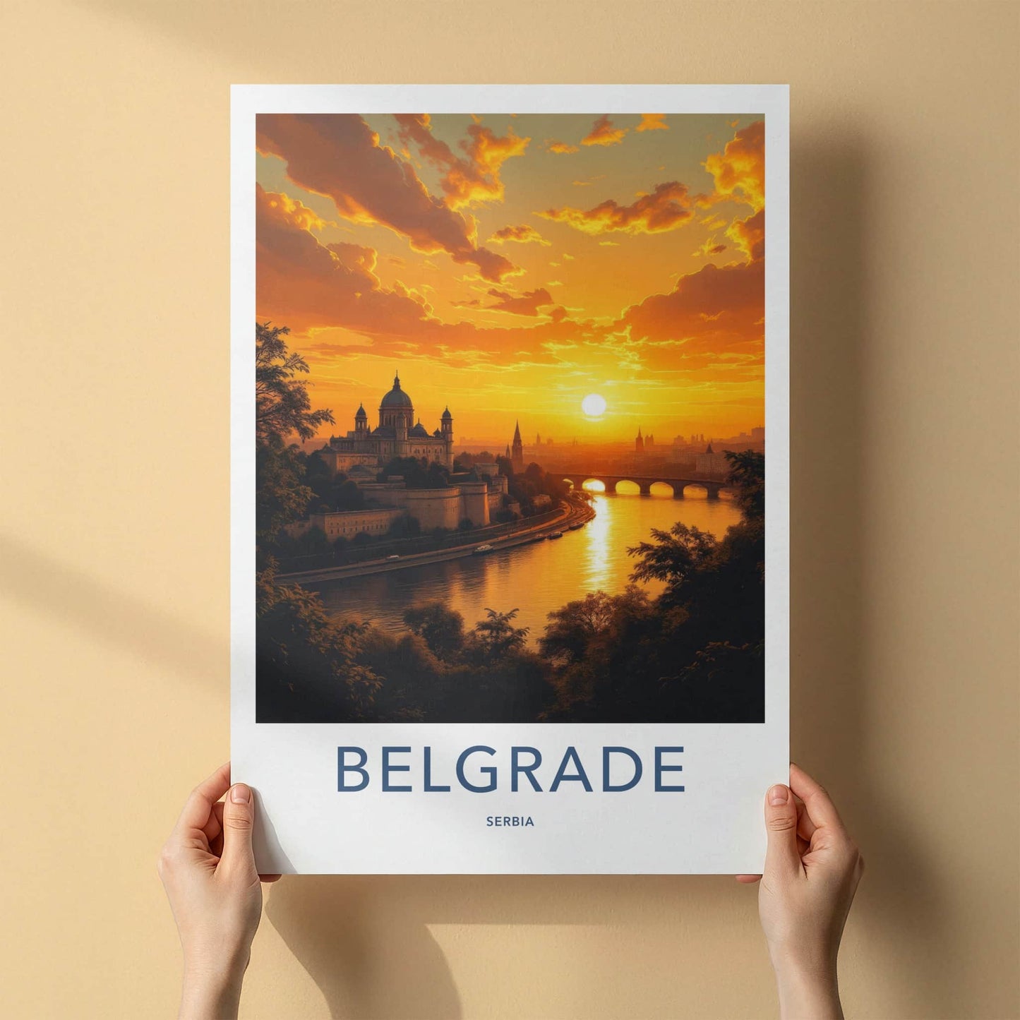 Belgrade Poster - Serbia Travel Art - Golden River Sunset Home Decor