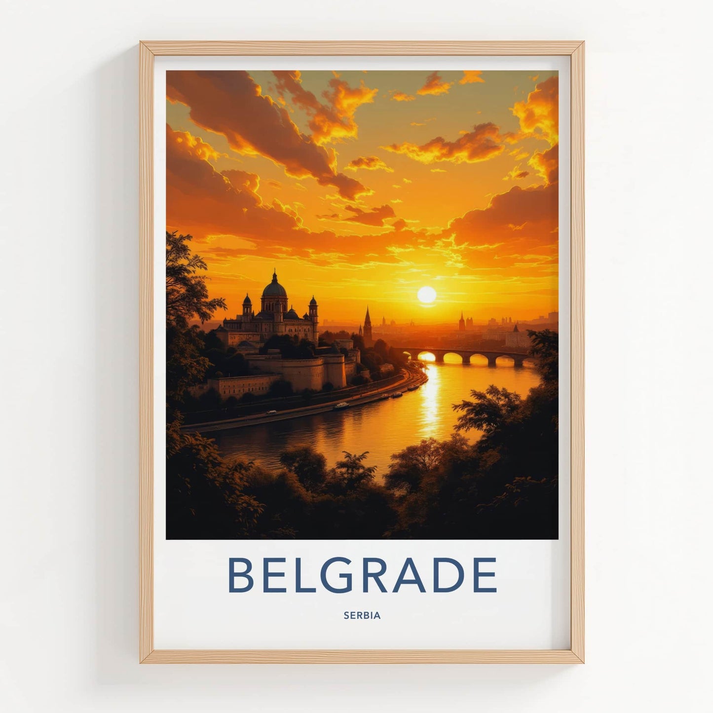 Belgrade Poster - Serbia Travel Art - Golden River Sunset Home Decor