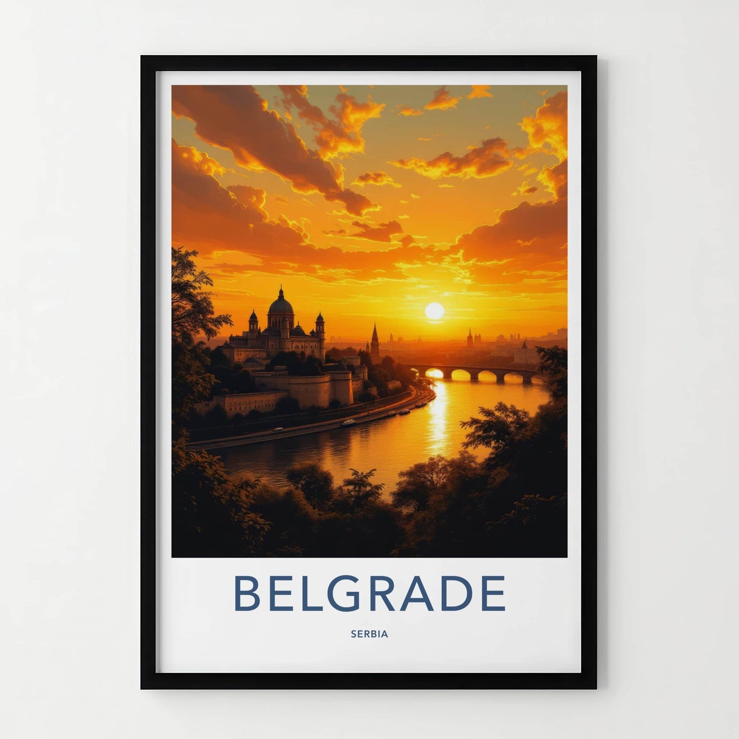 Belgrade Poster - Serbia Travel Art - Golden River Sunset Home Decor