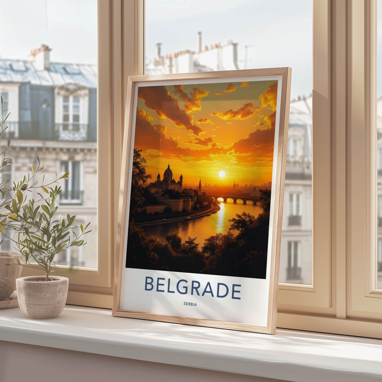 Belgrade Poster - Serbia Travel Art - Golden River Sunset Home Decor