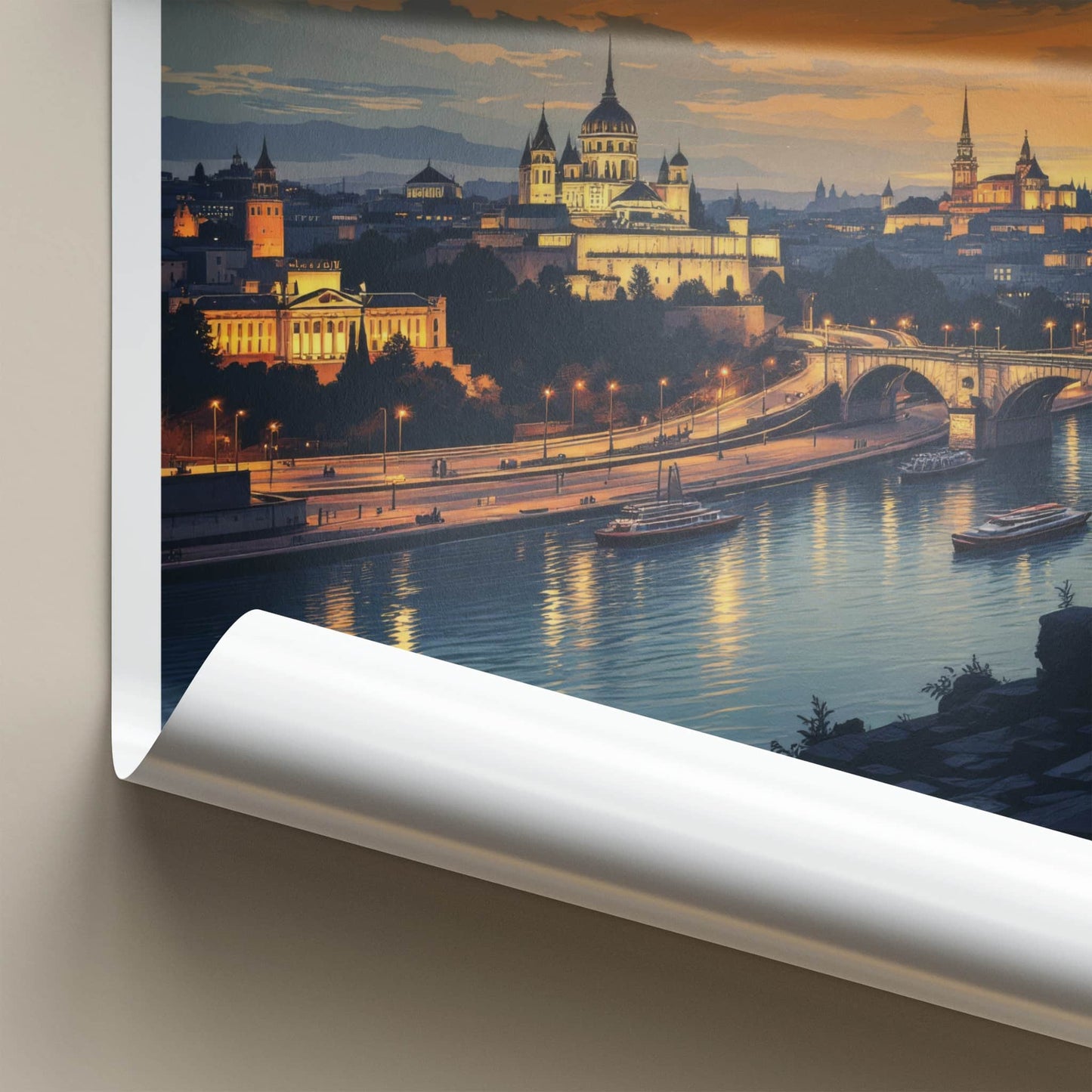 Belgrade Poster - Serbia Travel Art - Moonlit River City Wall Decor
