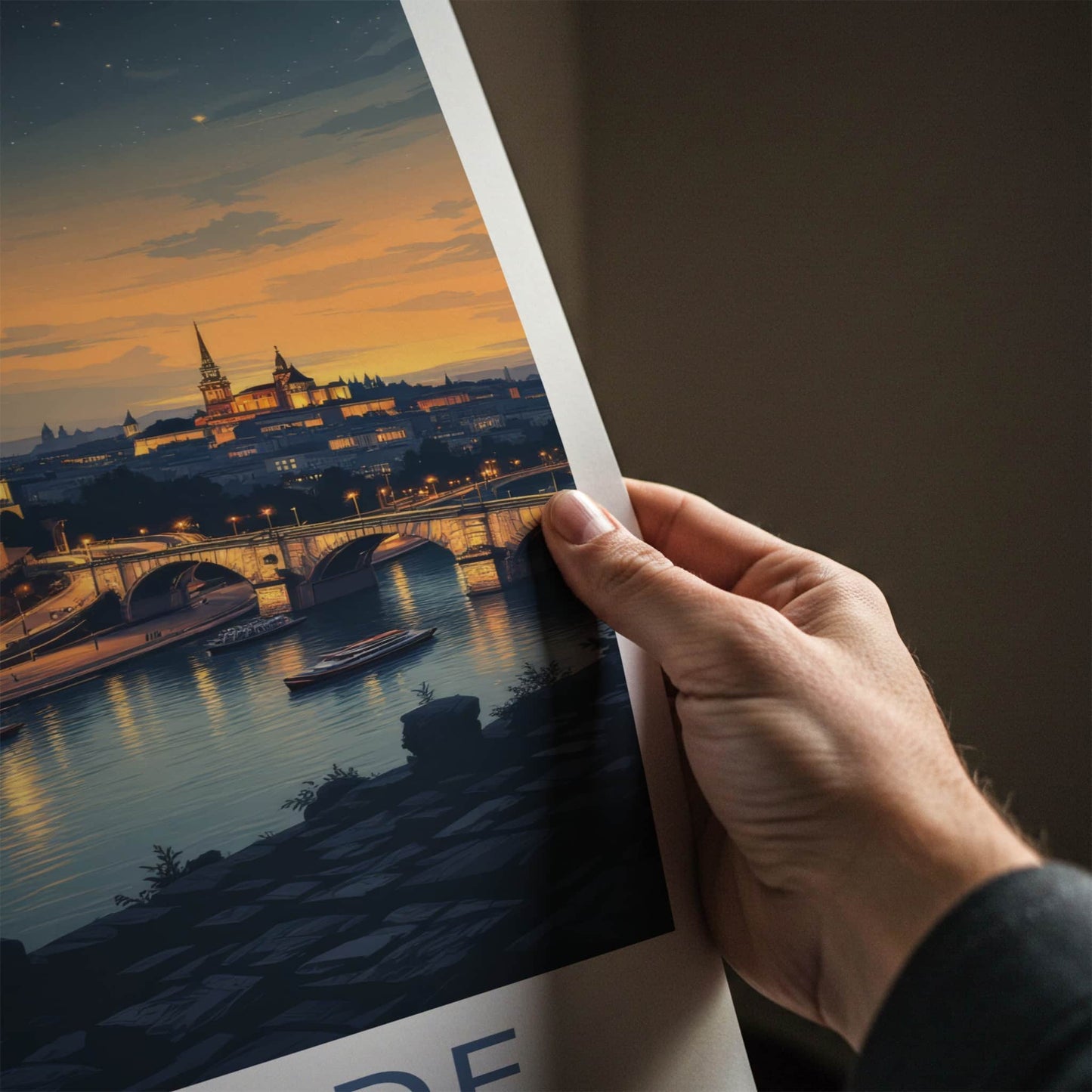 Belgrade Poster - Serbia Travel Art - Moonlit River City Wall Decor
