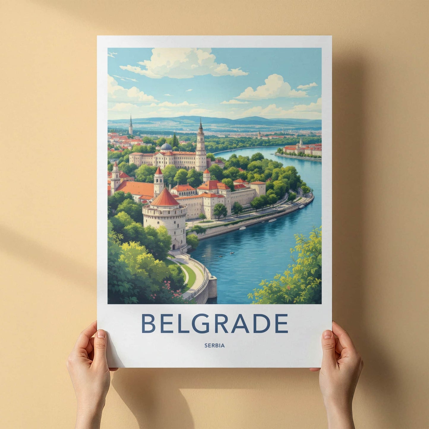 Belgrade Poster - Serbia Travel Art - Riverfront City Fortress Home Decor
