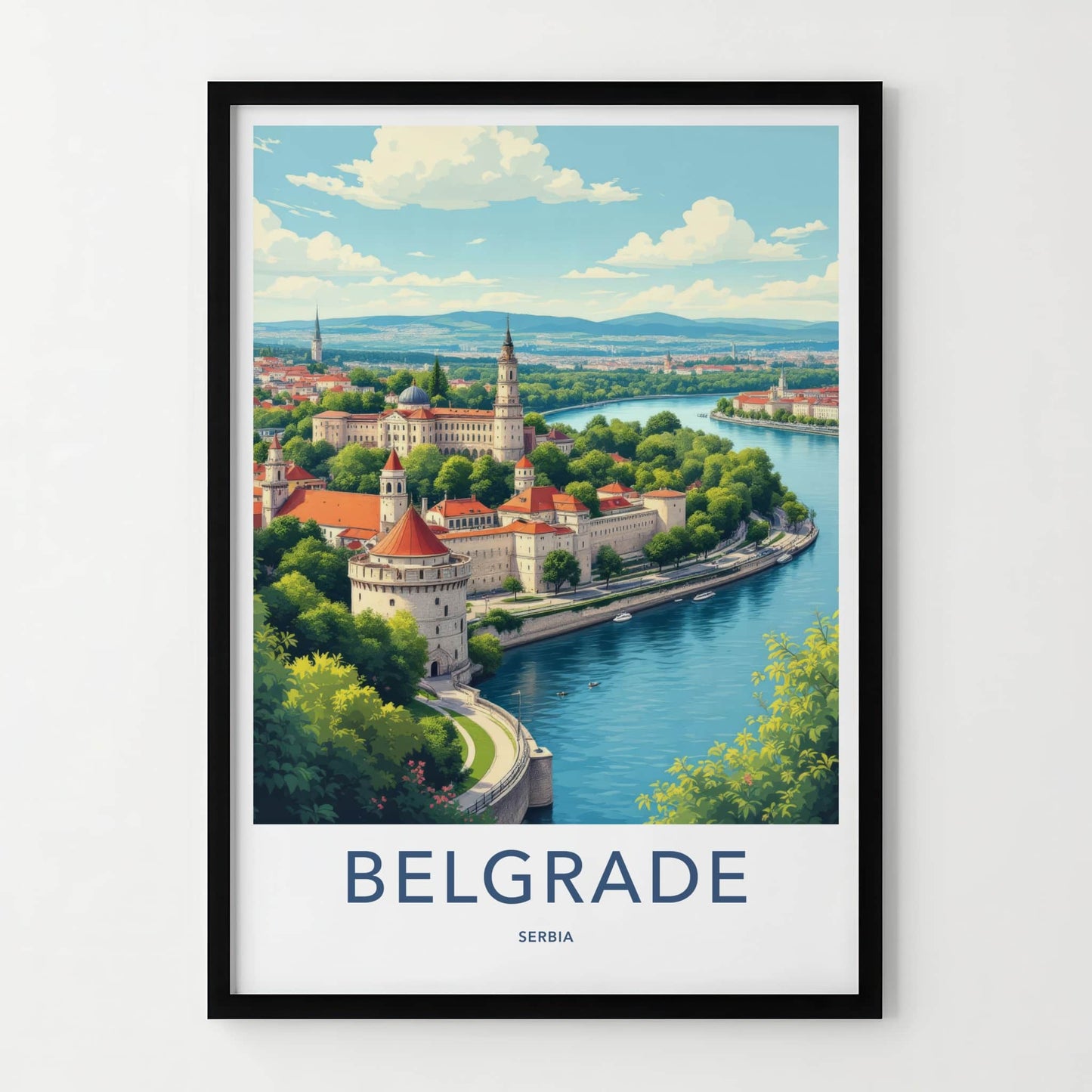 Belgrade Poster - Serbia Travel Art - Riverfront City Fortress Home Decor