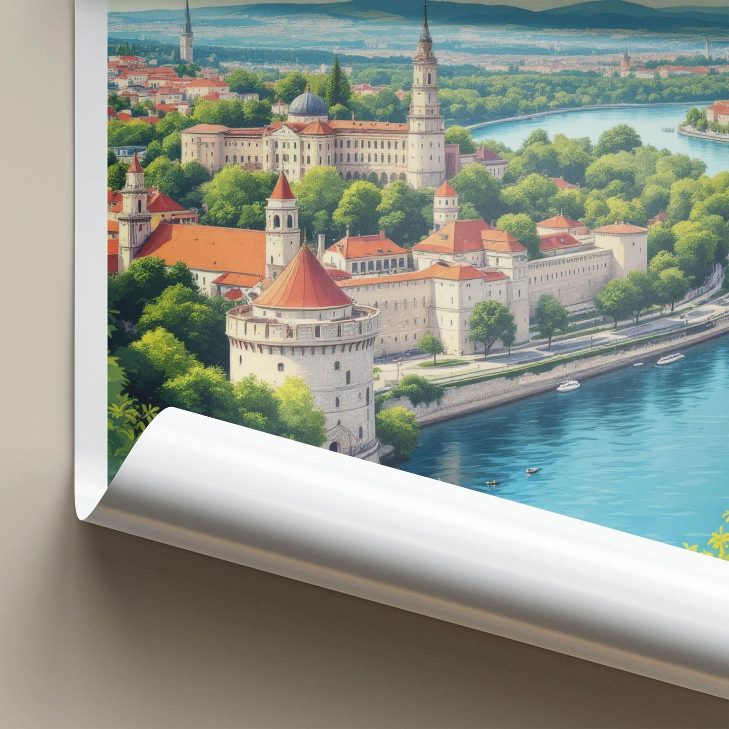 Belgrade Poster - Serbia Travel Art - Riverfront City Fortress Home Decor