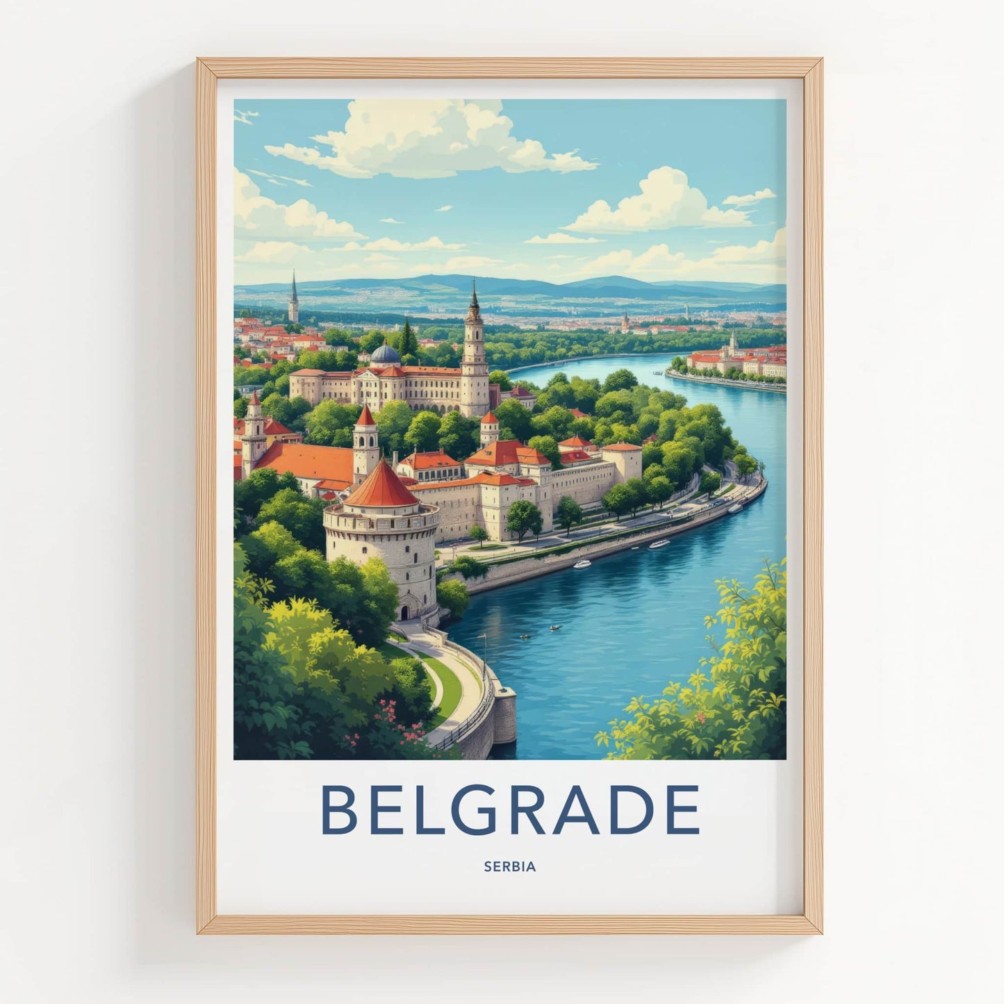 Belgrade Poster - Serbia Travel Art - Riverfront City Fortress Home Decor