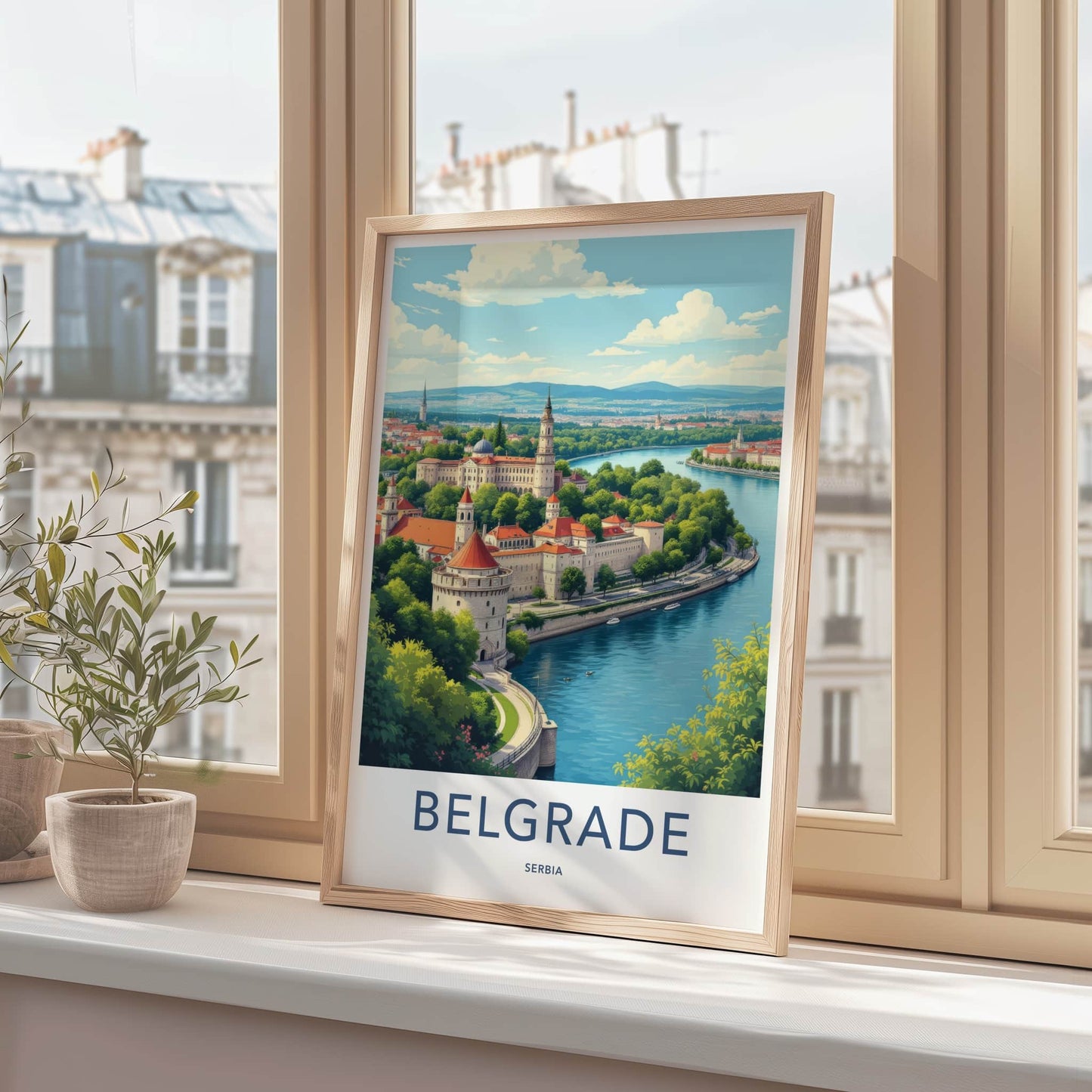 Belgrade Poster - Serbia Travel Art - Riverfront City Fortress Home Decor