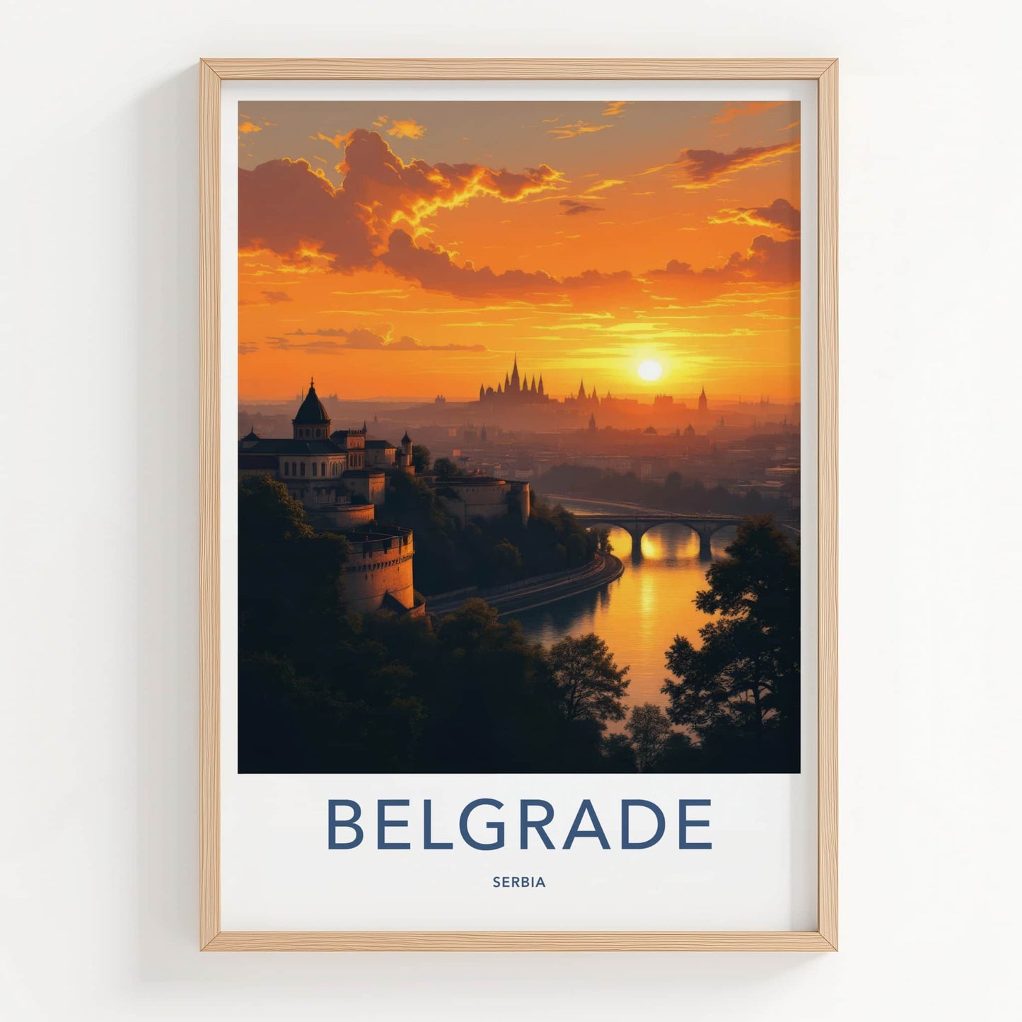 Belgrade Poster - Serbia Travel Print - Historic Fortress River Wall Decor