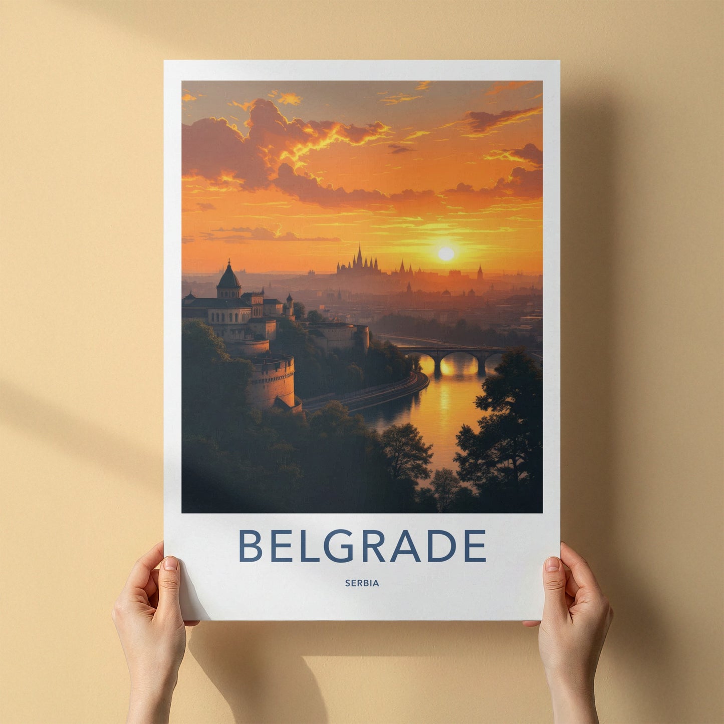 Belgrade Poster - Serbia Travel Print - Historic Fortress River Wall Decor