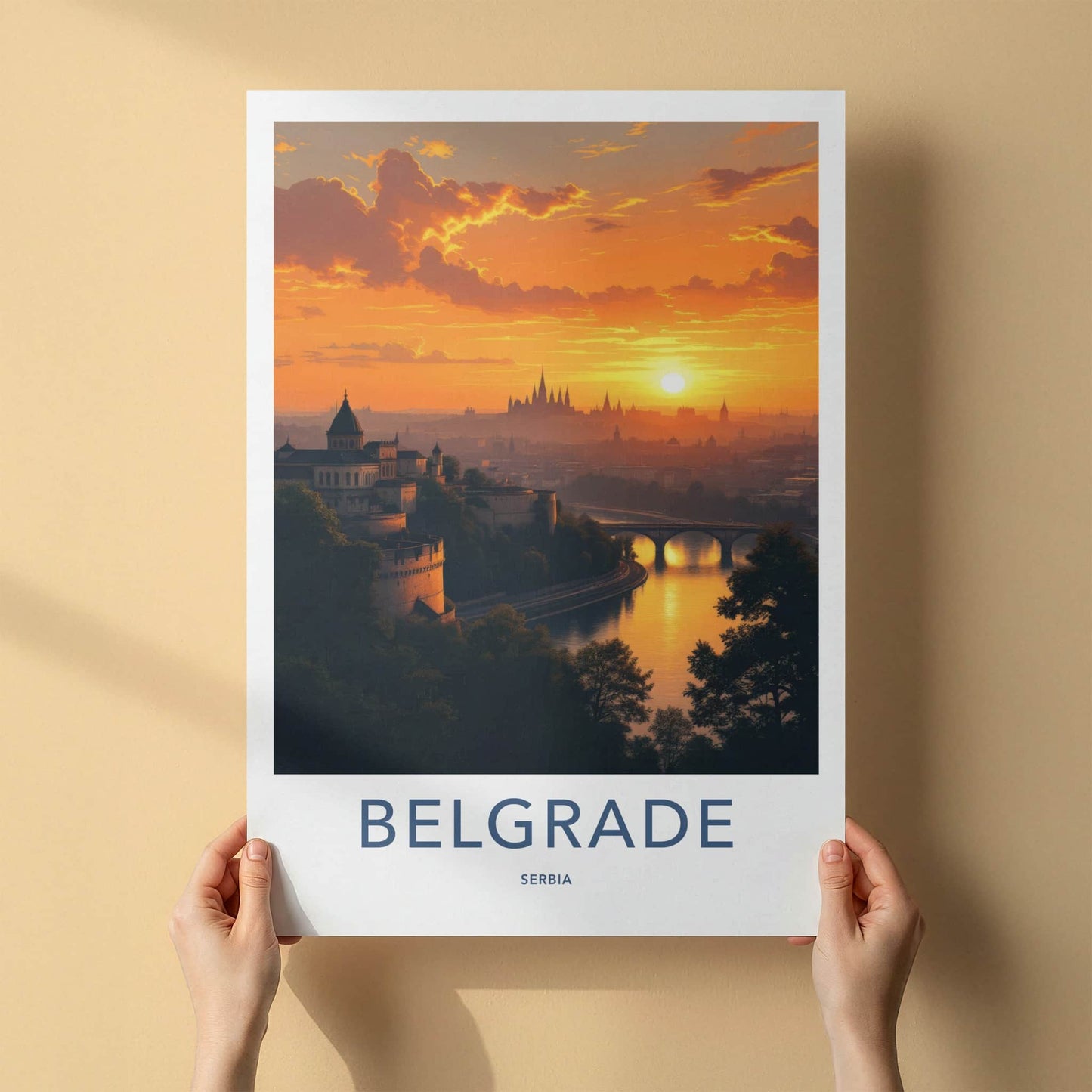 Belgrade Poster - Serbia Travel Print - Historic Fortress River Wall Decor