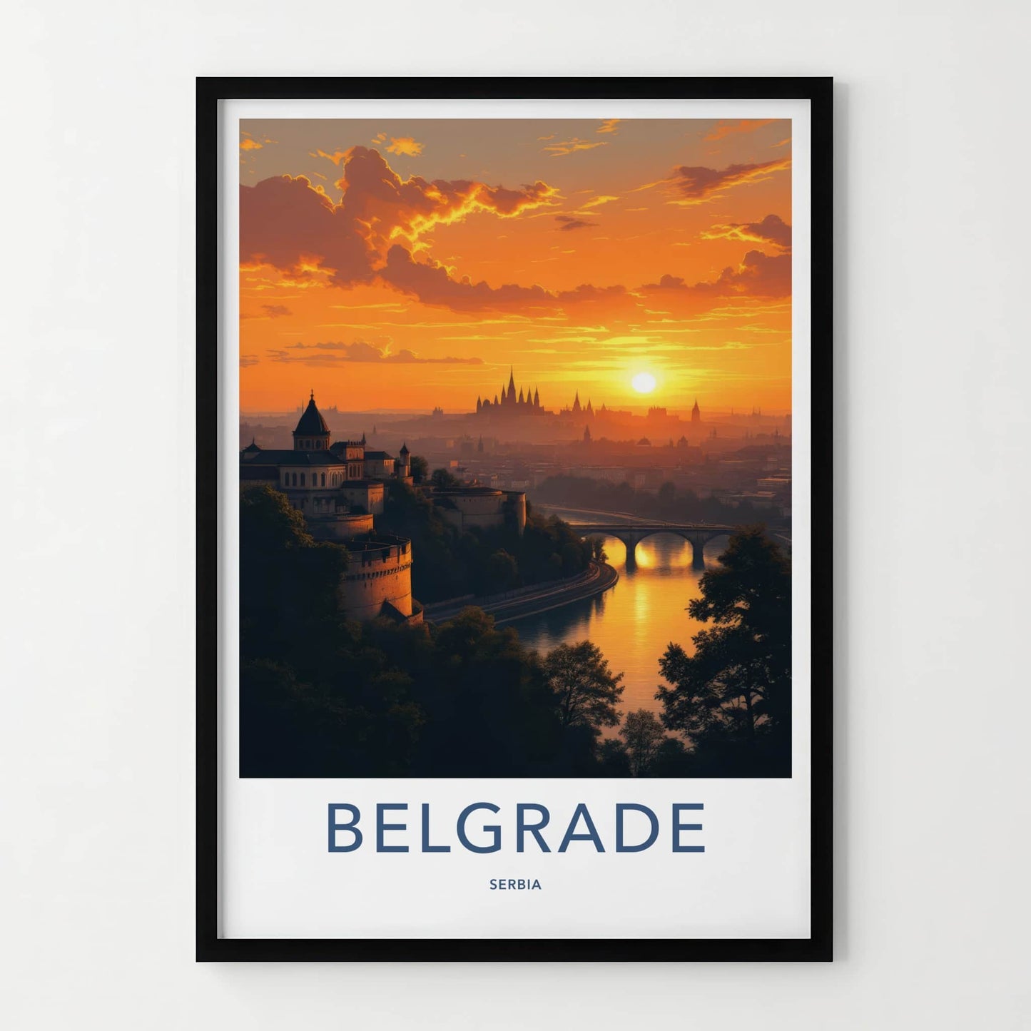 Belgrade Poster - Serbia Travel Print - Historic Fortress River Wall Decor