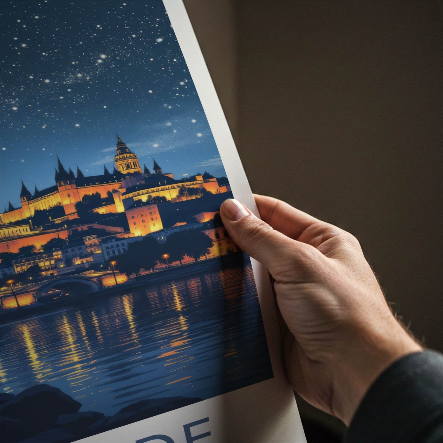 Belgrade Poster - Serbia Travel Print - Illuminated Riverside View Home Decor
