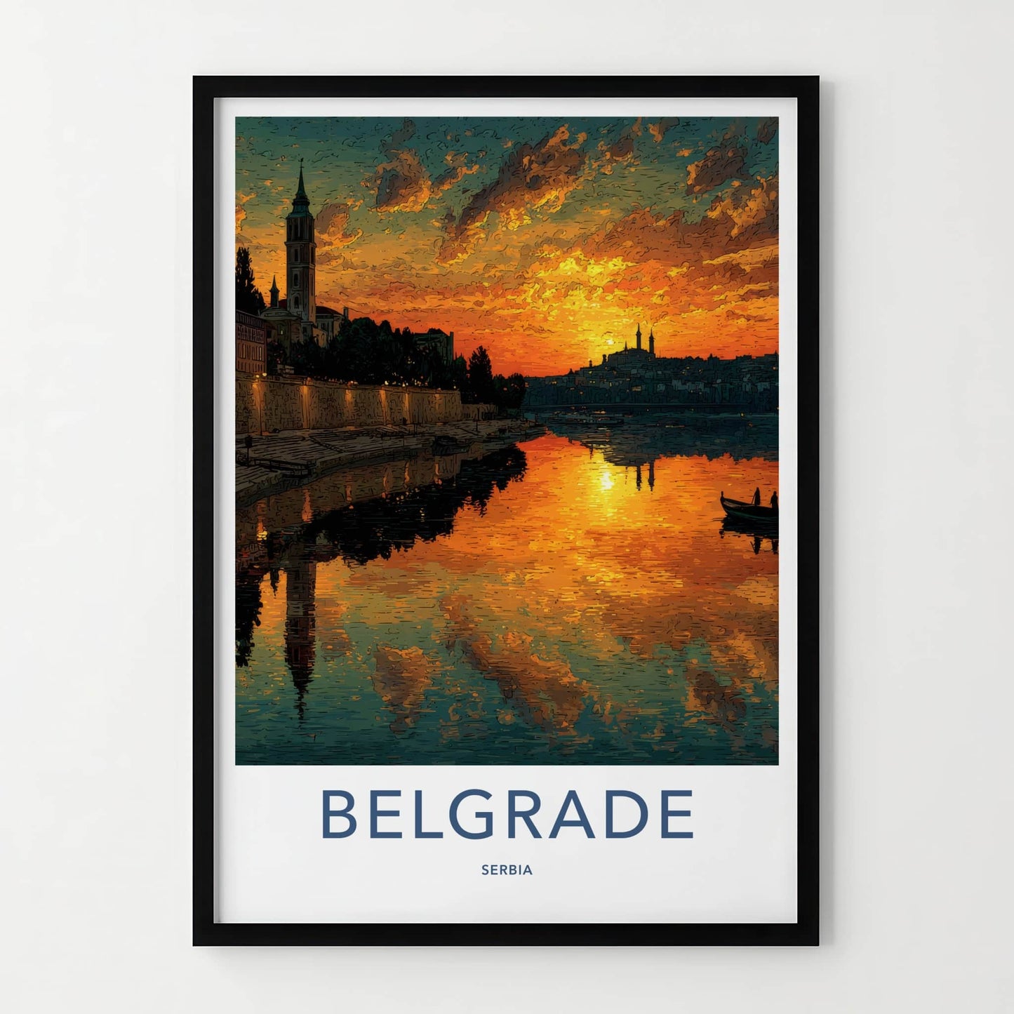 Belgrade Poster - Serbia Wall Art - Golden River Sunset Home Decor