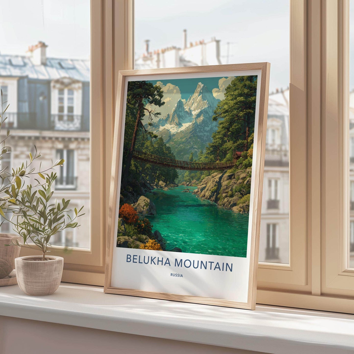Belukha Mountain Poster - Russia Scenic Art - River Bridge Peaks Wall Decor