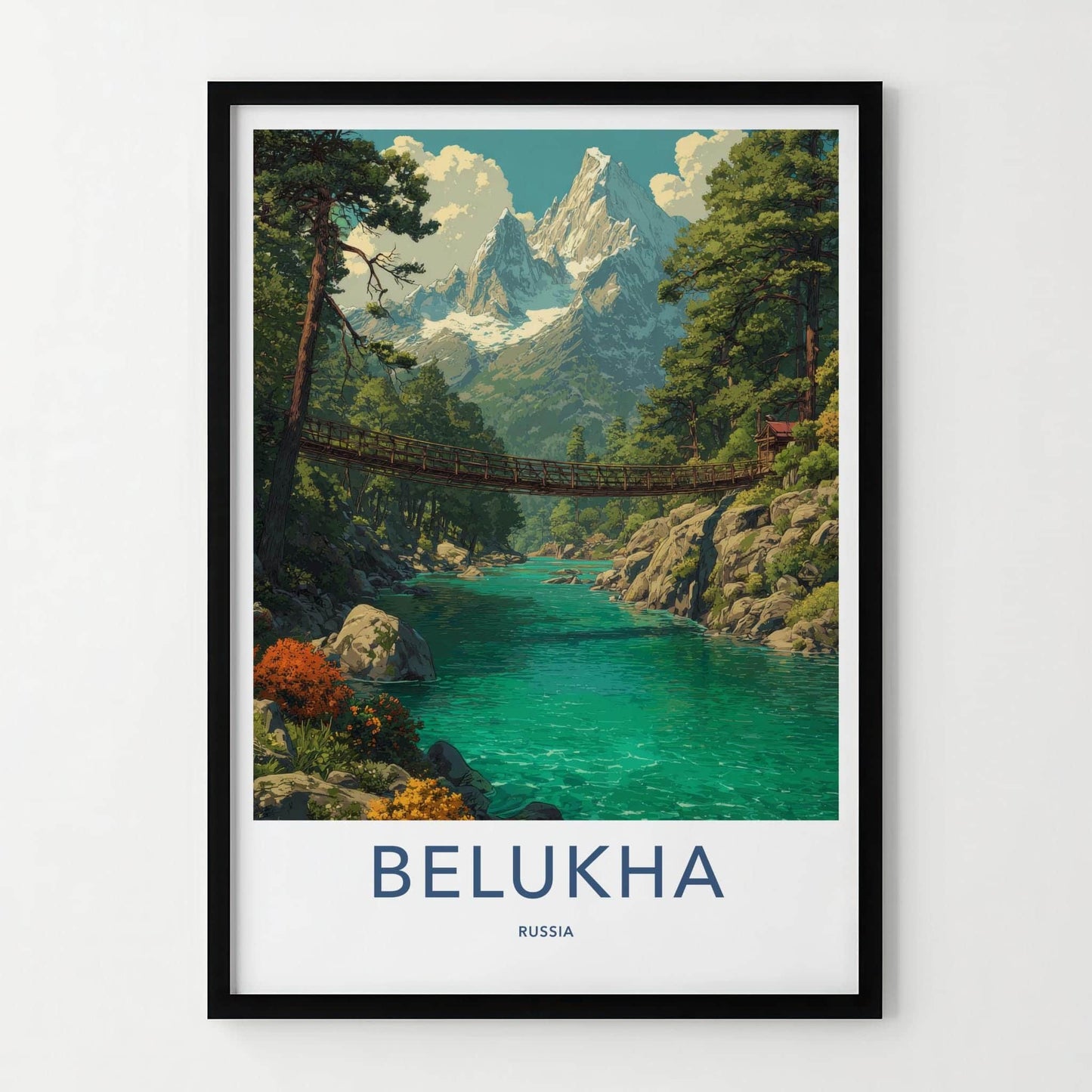 Belukha Poster - Russia Scenic Art - River Mountain Bridge Home Decor