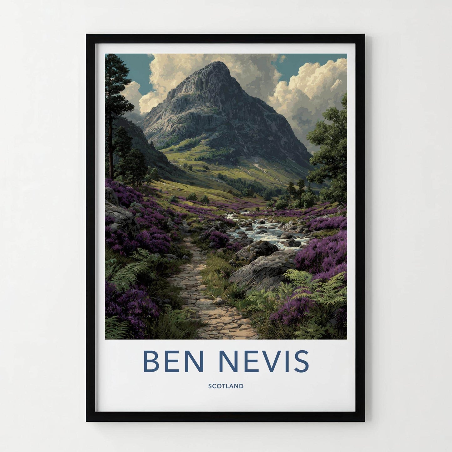 Ben Nevis Poster - Scotland Scenic Art - Heather River Valley Wall Decor