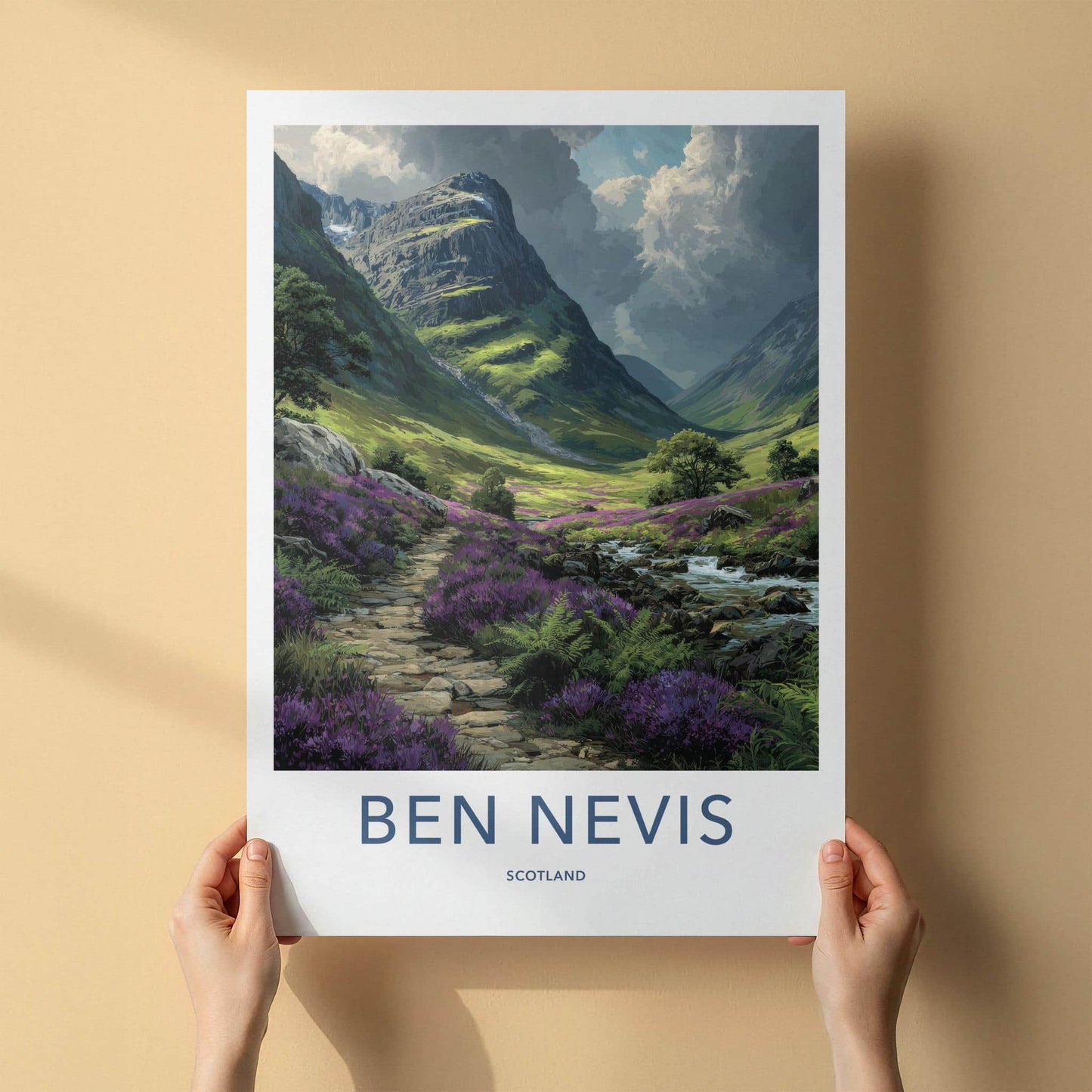 Ben Nevis Poster - Scotland Scenic Art - Heather Valley Mountains Wall Decor