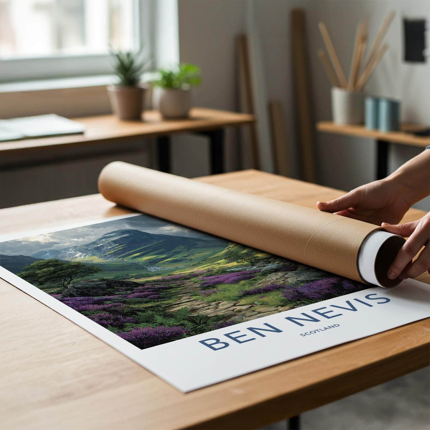 Ben Nevis Poster - Scotland Scenic Art - Vibrant heather path Home Decor