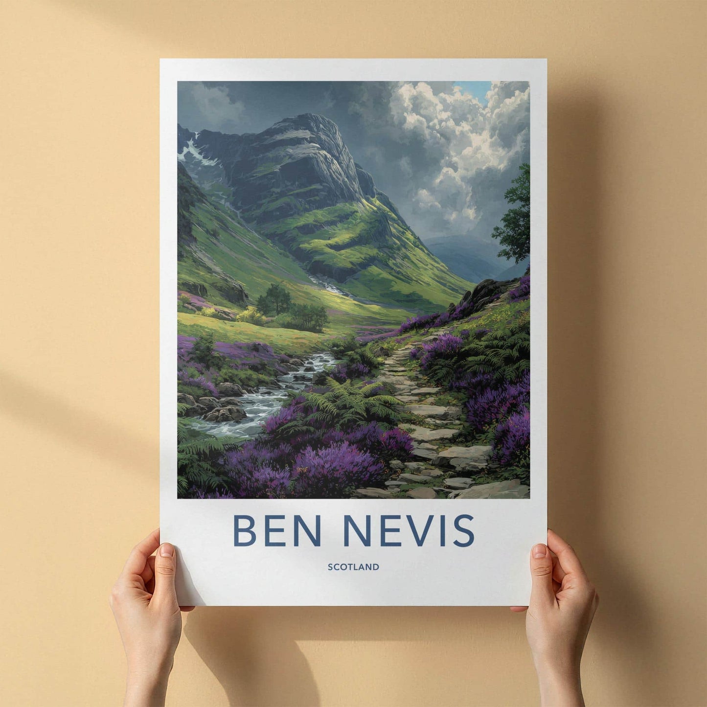 Ben Nevis Poster - Scotland Scenic Art - Vibrant heather trail Wall Decor