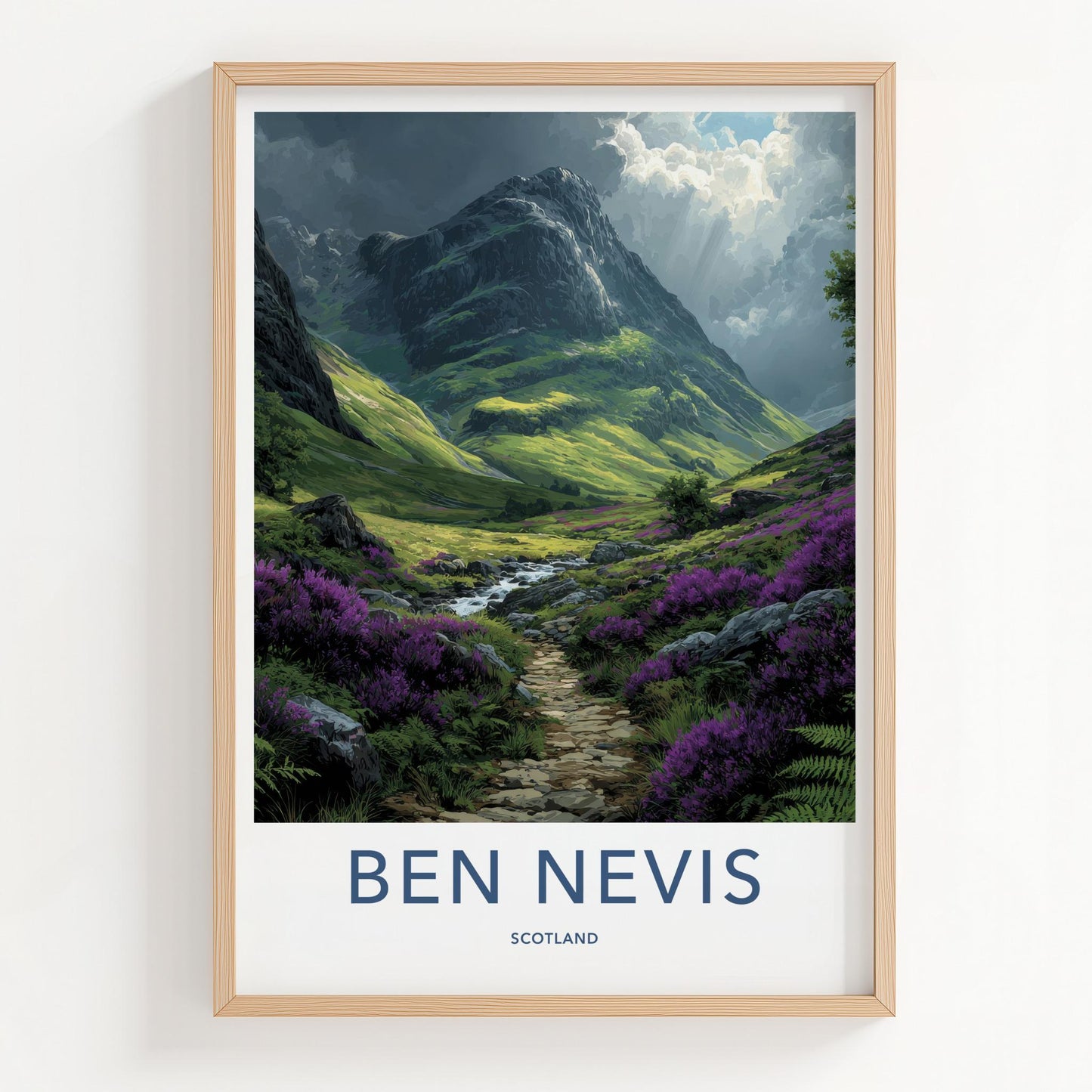 Ben Nevis Poster - Scotland Travel Art - Heather Mountain Path Wall Decor
