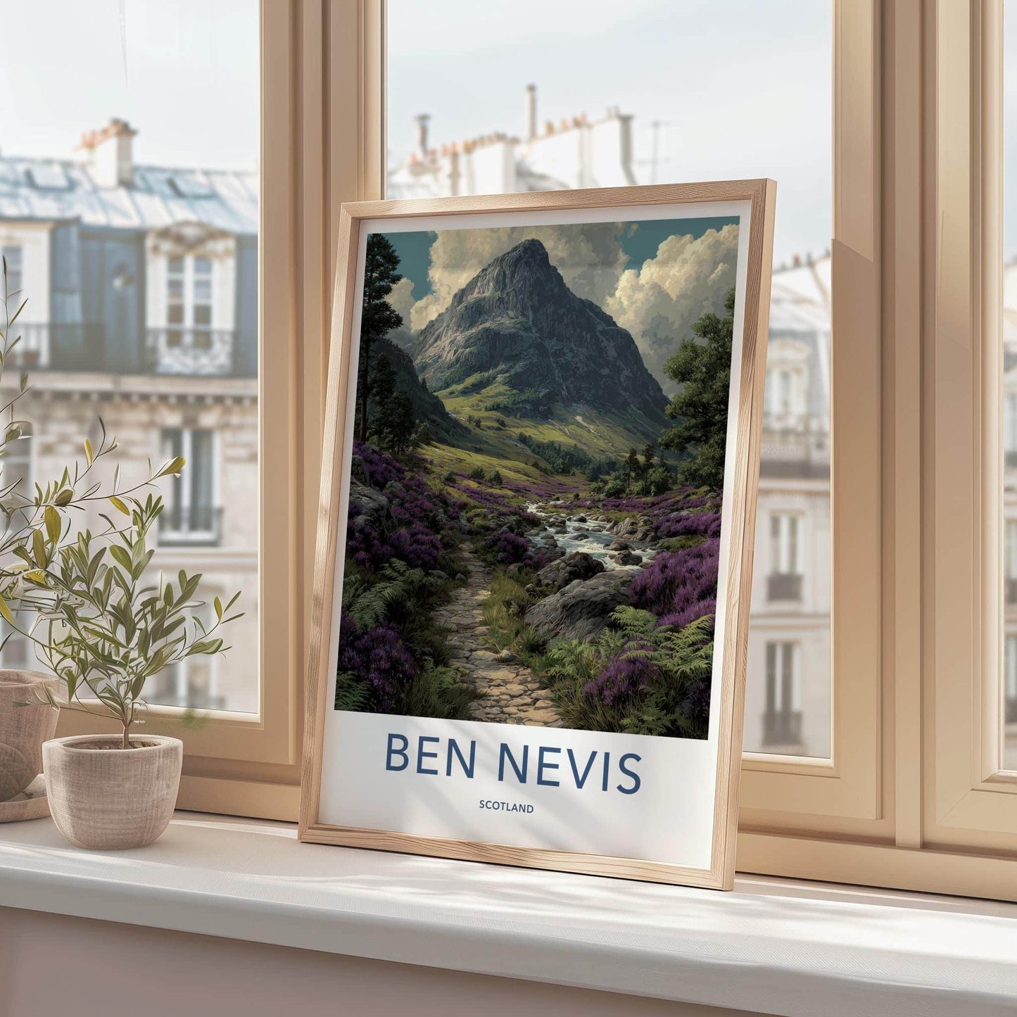Ben Nevis Poster - Scotland Travel Art - Heather Mountain Stream Wall Decor