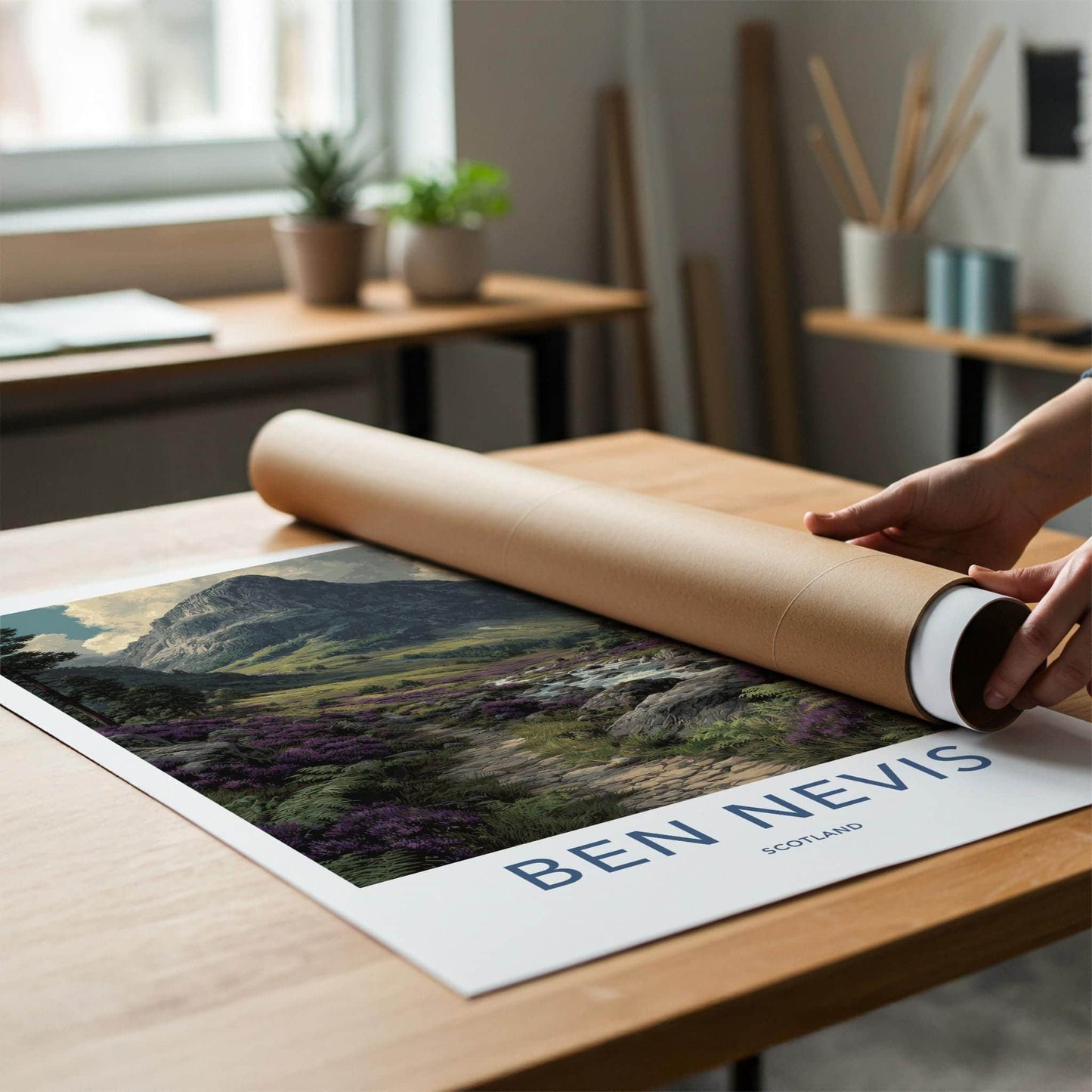 Ben Nevis Poster - Scotland Travel Art - Heather Mountain Stream Wall Decor