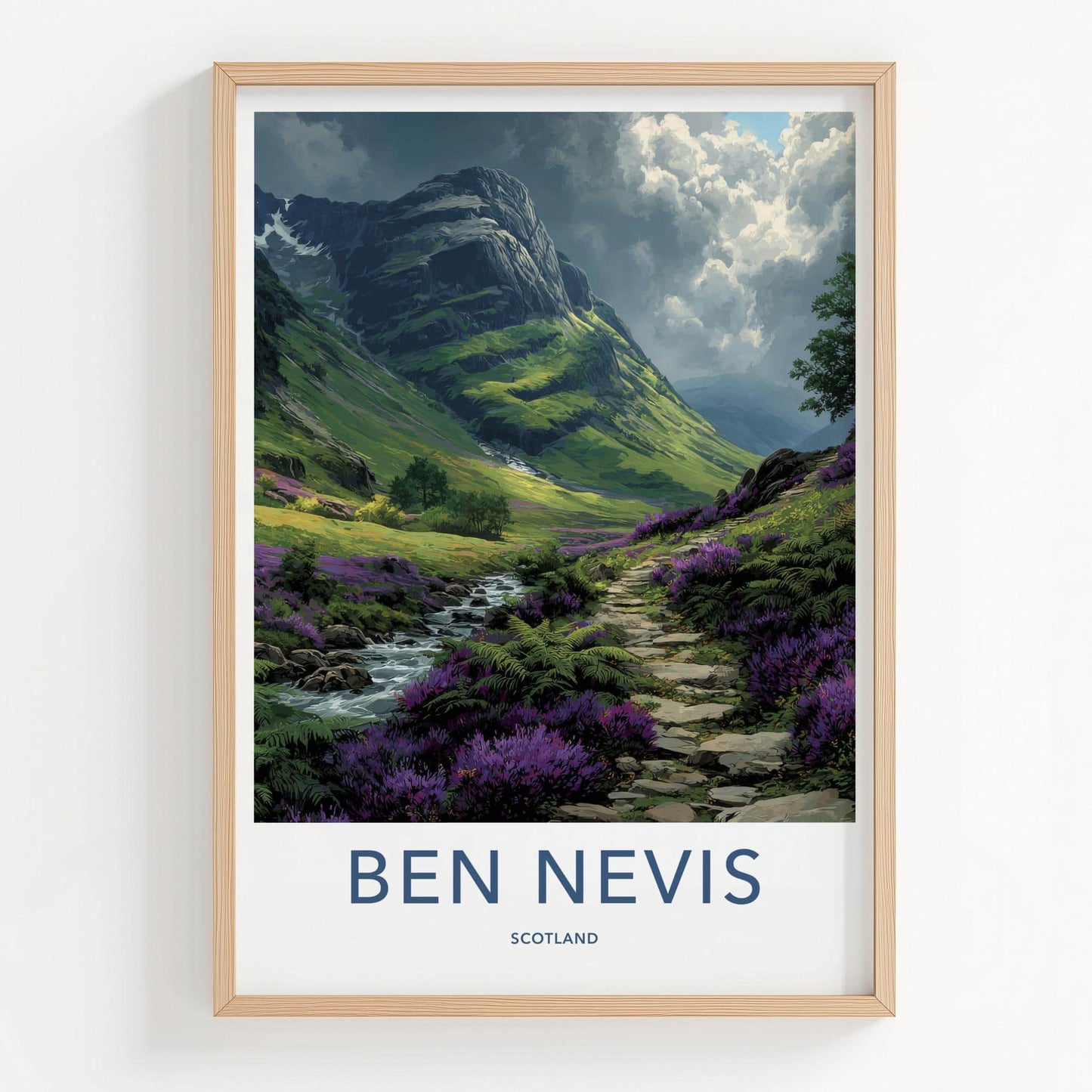 Ben Nevis Poster - Scotland Travel Art - Heather mountain stream Wall Decor