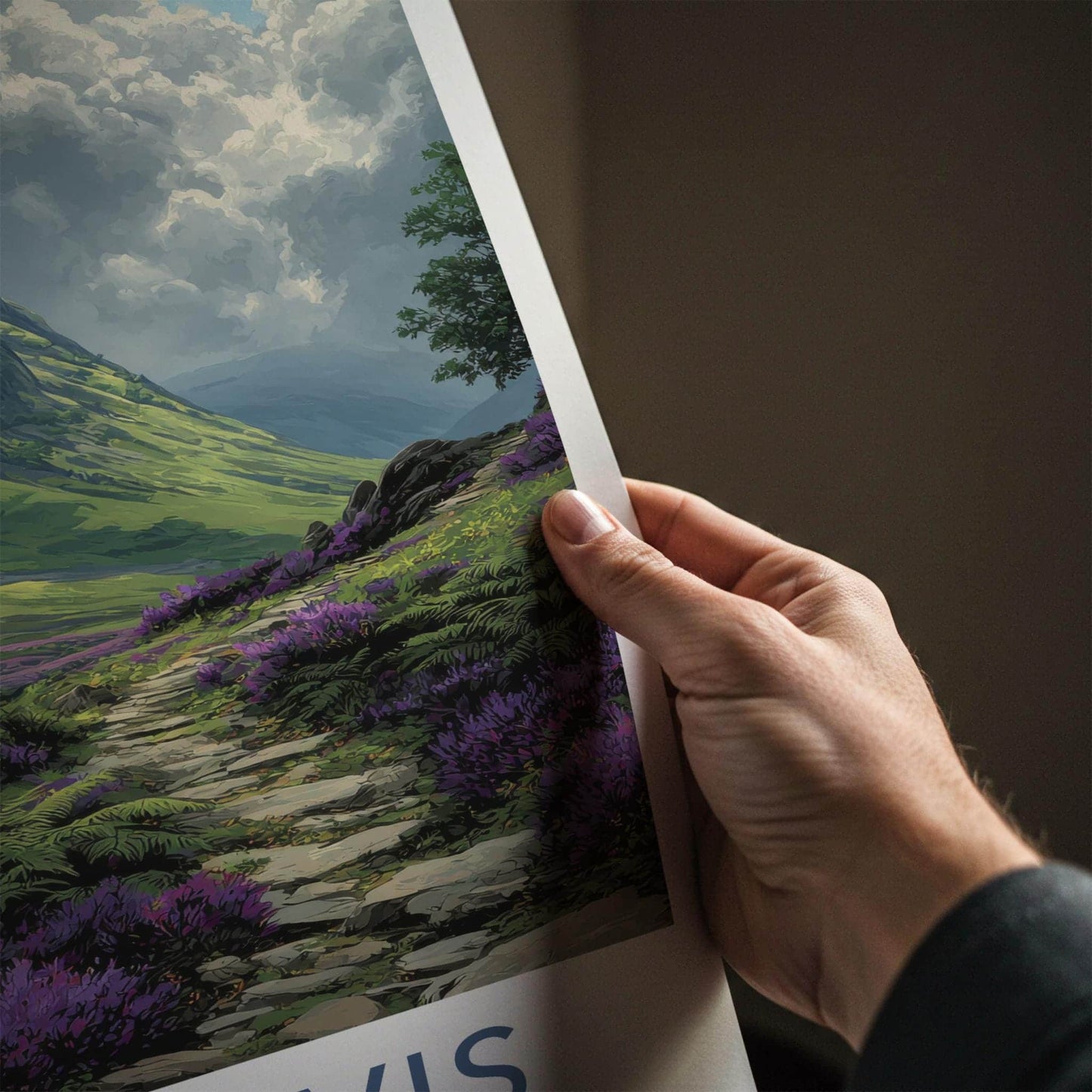 Ben Nevis Poster - Scotland Travel Art - Heather mountain stream Wall Decor