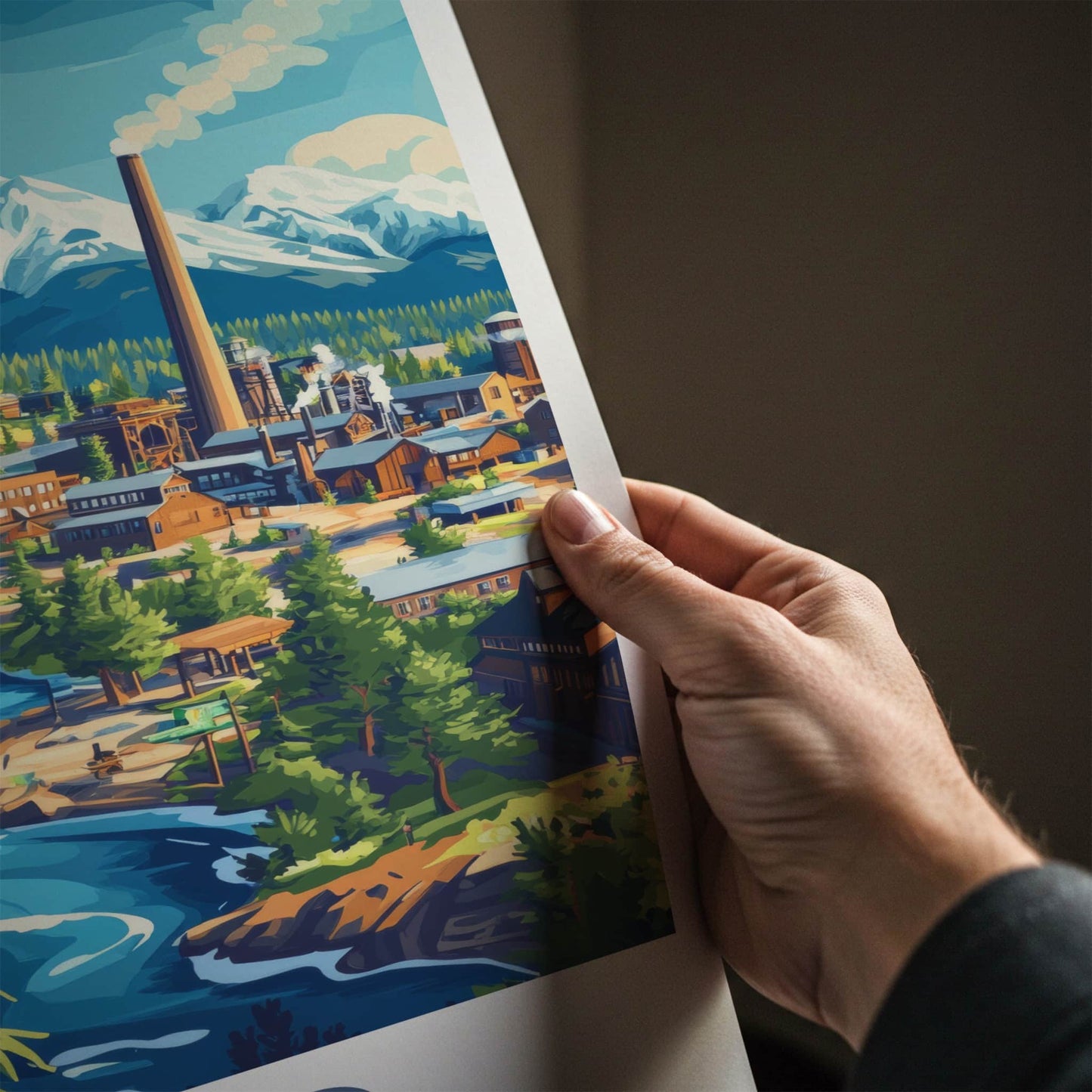 Bend Poster - Oregon Travel Print - Mountain River Town Lounge Decor