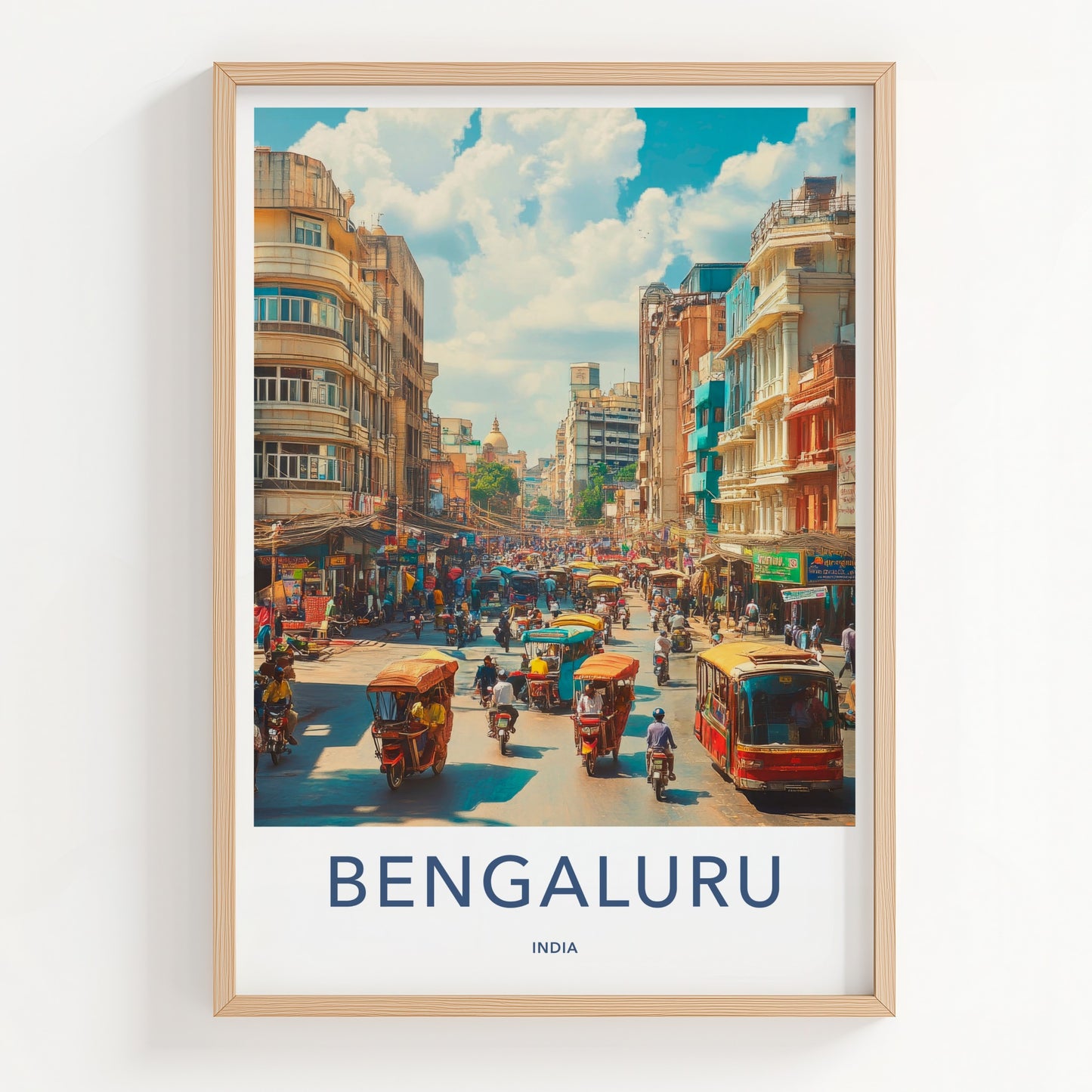 Bengaluru Poster - India Travel Art - Karnataka Busy Street Home Decor