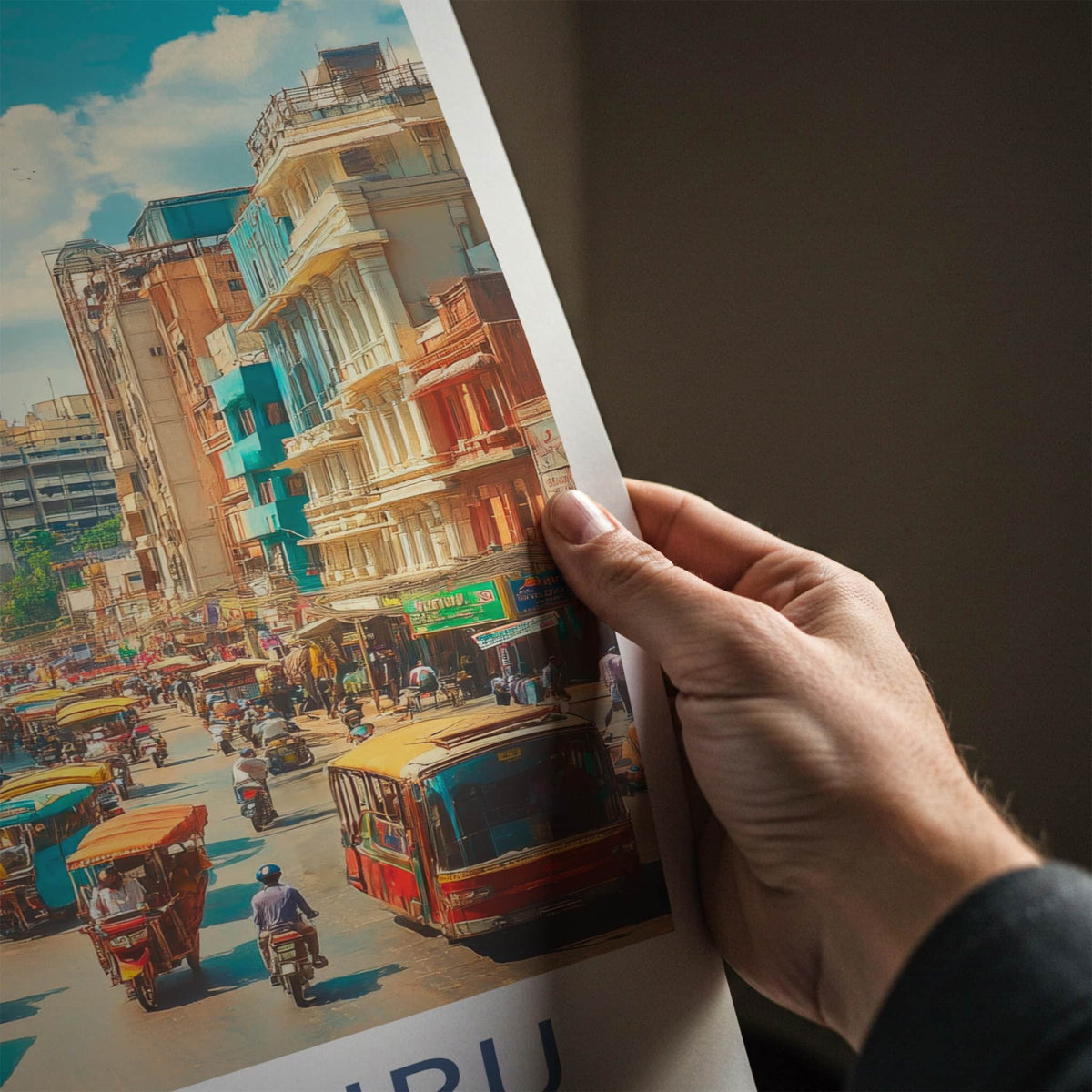 Bengaluru Poster - India Travel Art - Karnataka Busy Street Home Decor