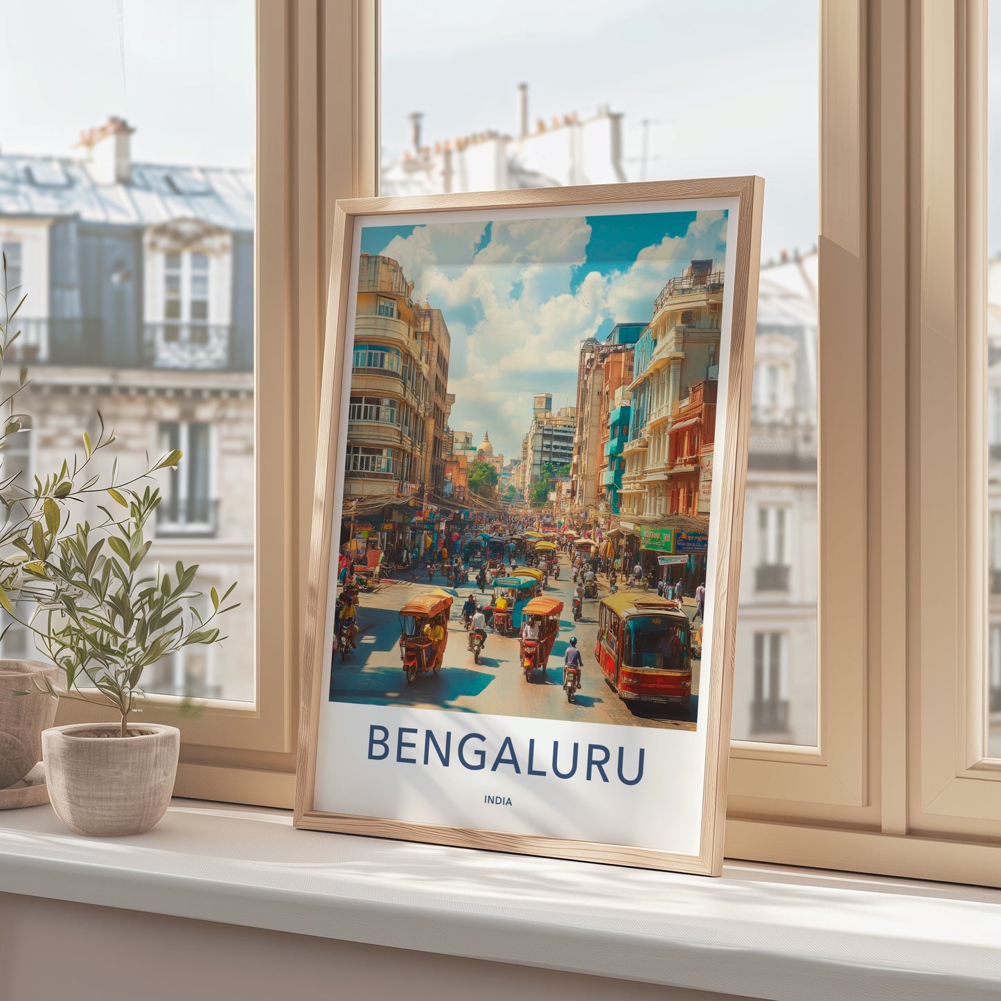 Bengaluru Poster - India Travel Art - Karnataka Busy Street Home Decor