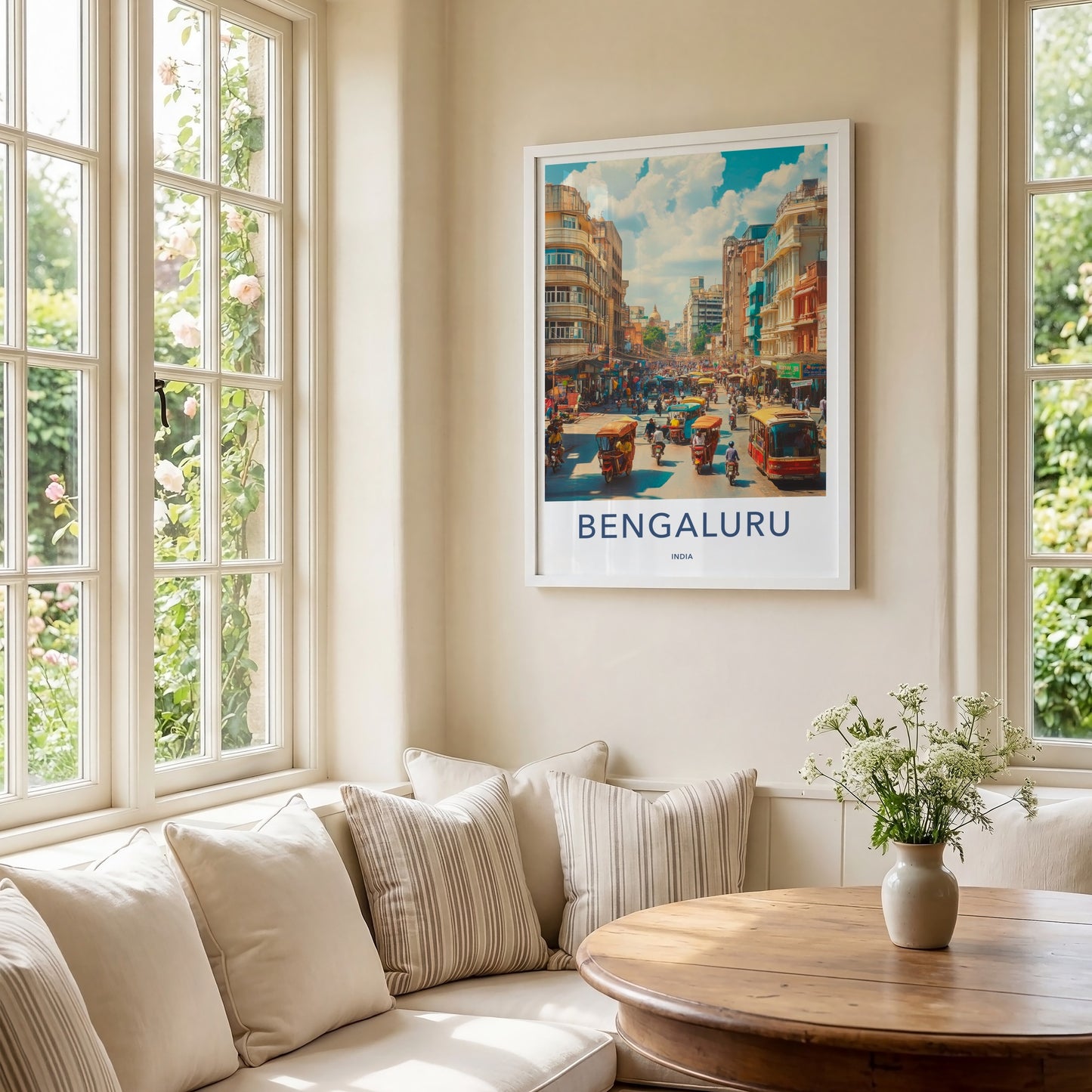 Bengaluru Poster - India Travel Art - Karnataka Busy Street Home Decor