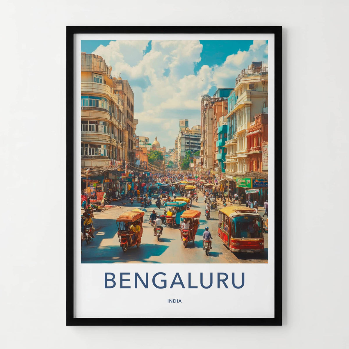 Bengaluru Poster - India Travel Art - Karnataka Busy Street Home Decor