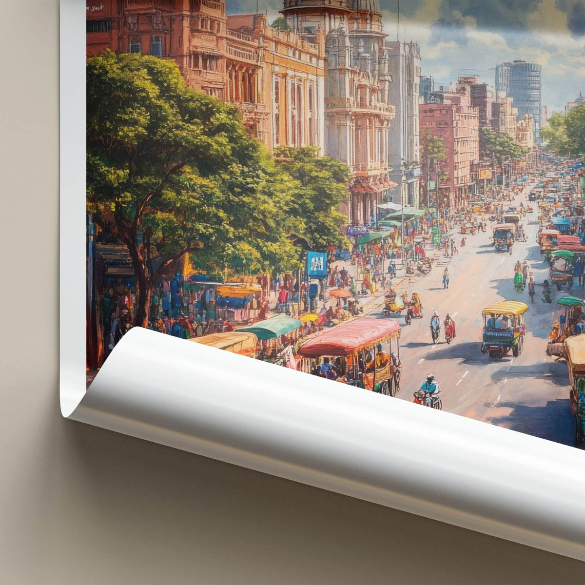 Bengaluru Poster - India Travel Art - Karnataka Busy Street Life Home Decor