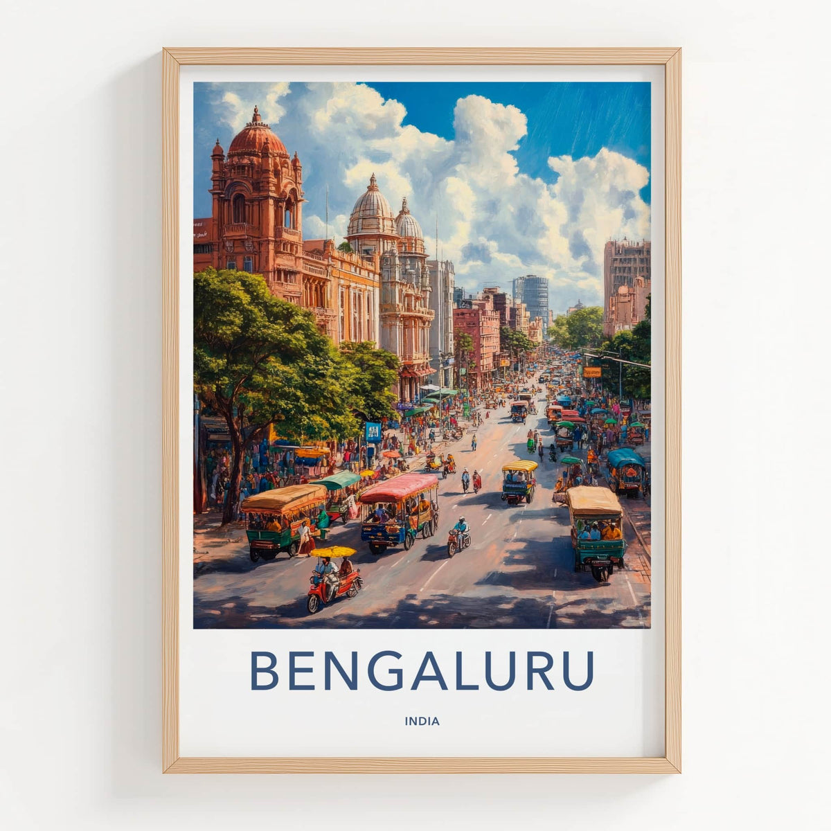 Bengaluru Poster - India Travel Art - Karnataka Busy Street Life Home Decor
