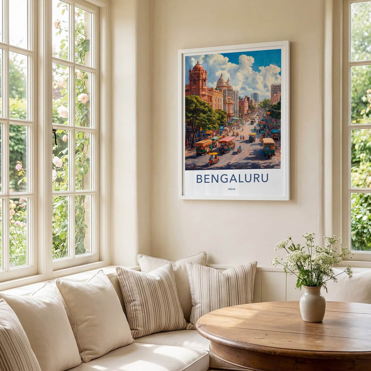 Bengaluru Poster - India Travel Art - Karnataka Busy Street Life Home Decor